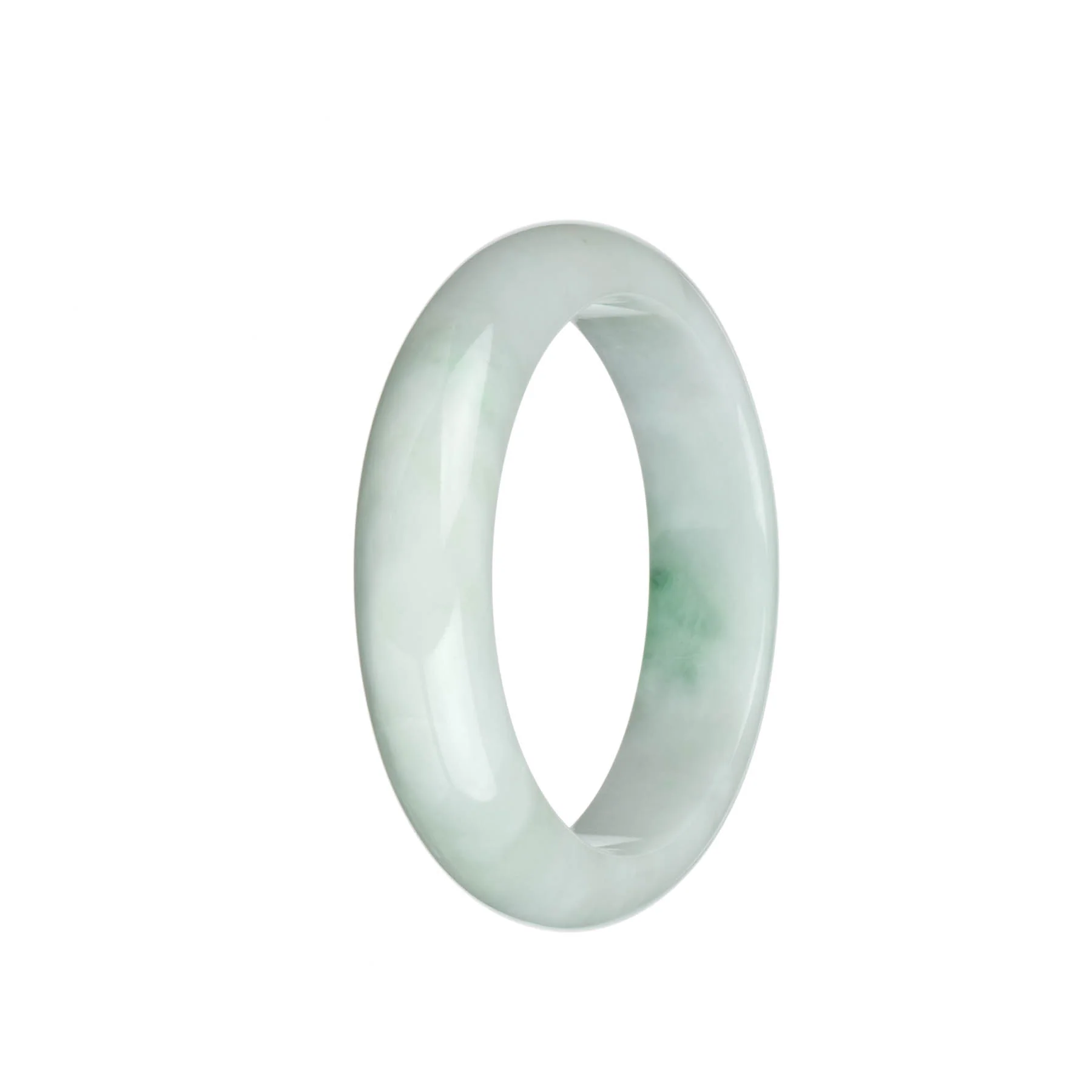 Genuine Natural White with Emerald Green Jadeite Bracelet - 58mm Half Moon - Image 2