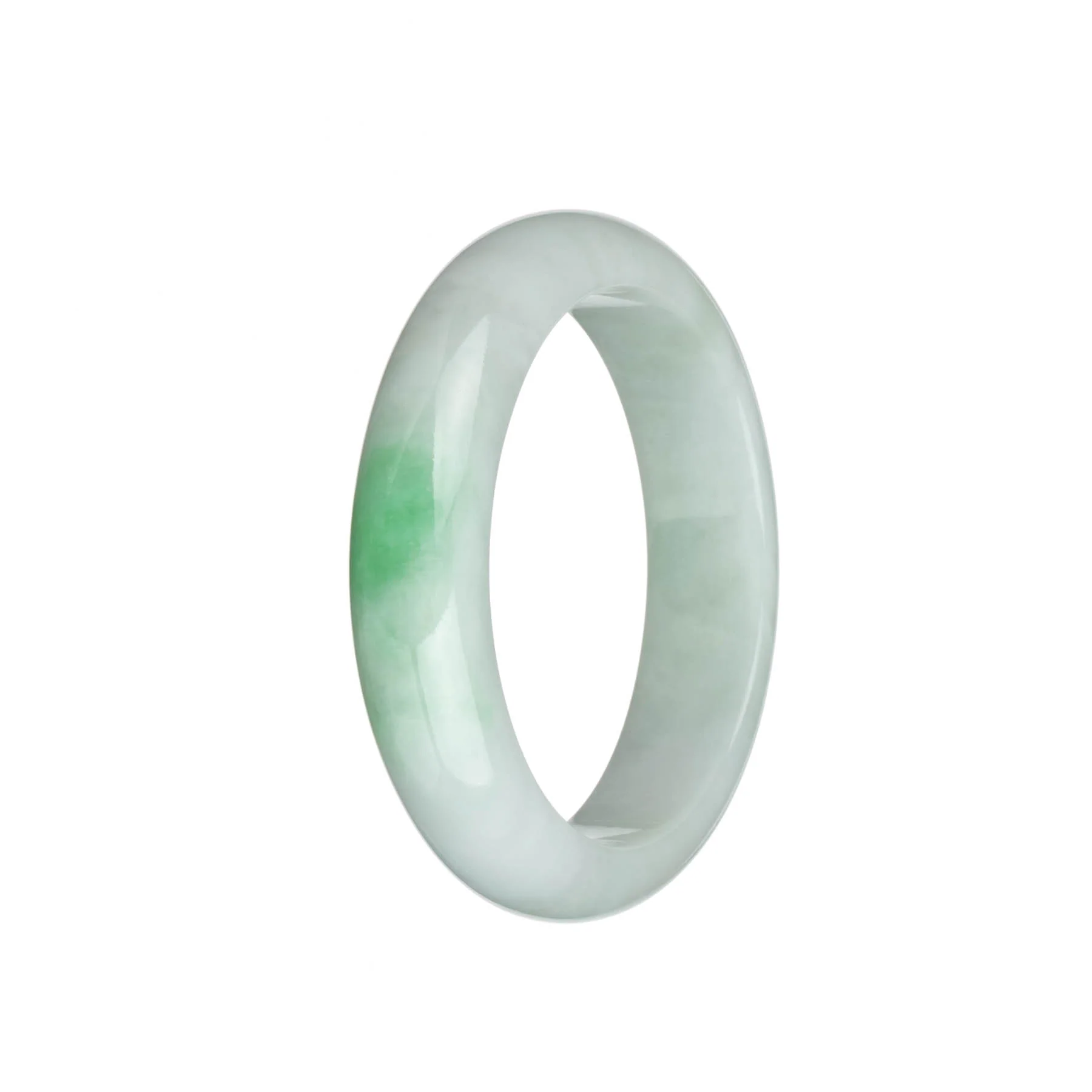 Genuine Natural White with Emerald Green Jadeite Bracelet - 58mm Half Moon - Image 3