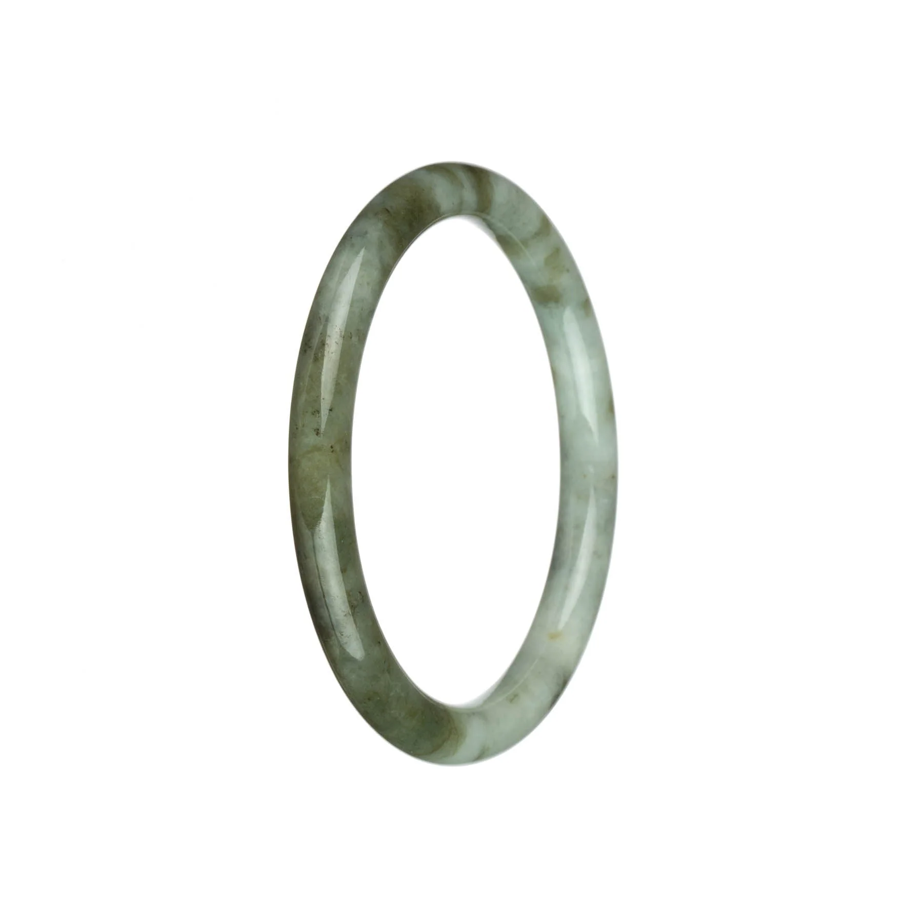 Genuine Natural White with Olive Green and Brown Patterns Jadeite Jade Bracelet - 60mm Petite Round