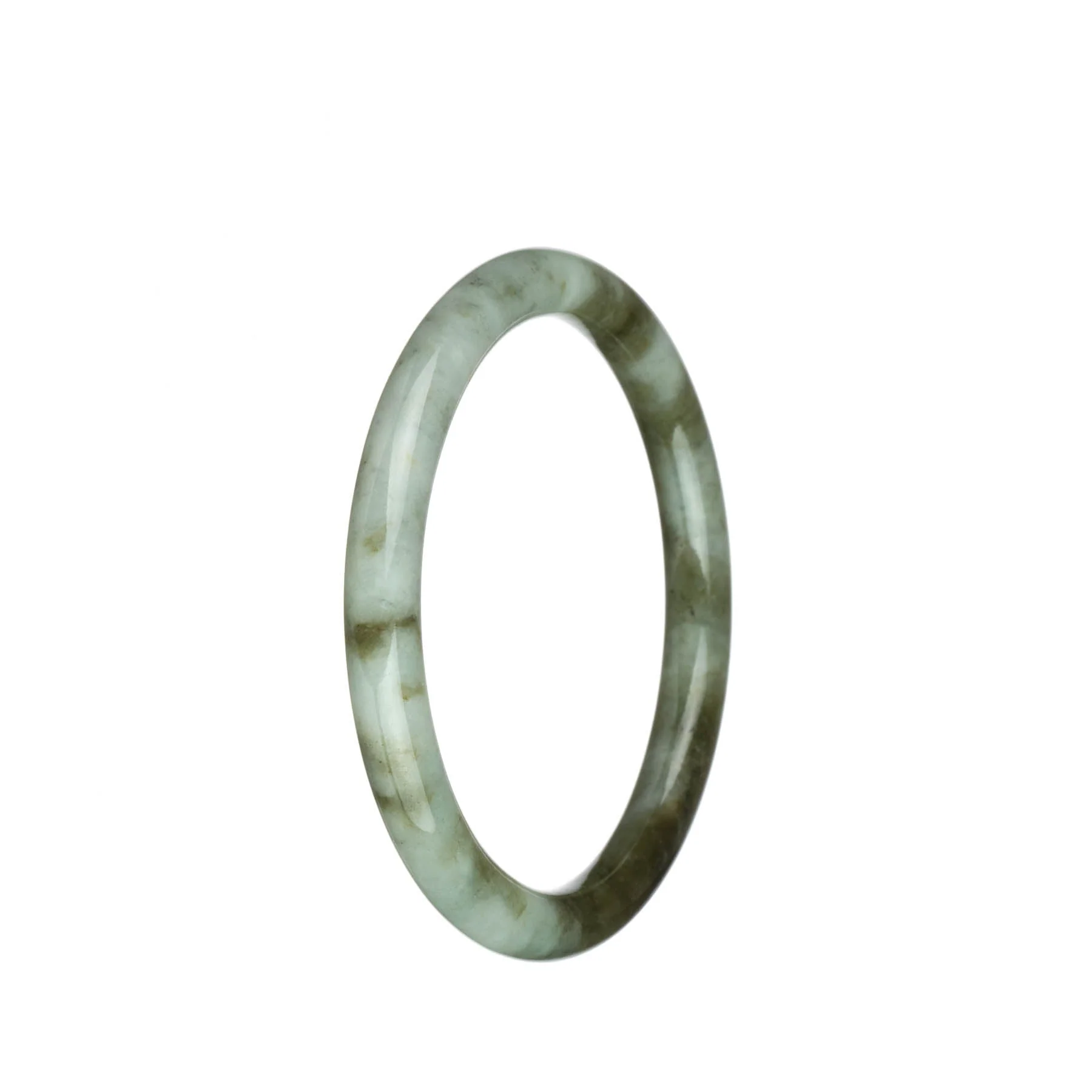 Genuine Natural White with Olive Green and Brown Patterns Jadeite Jade Bracelet - 60mm Petite Round - Image 2