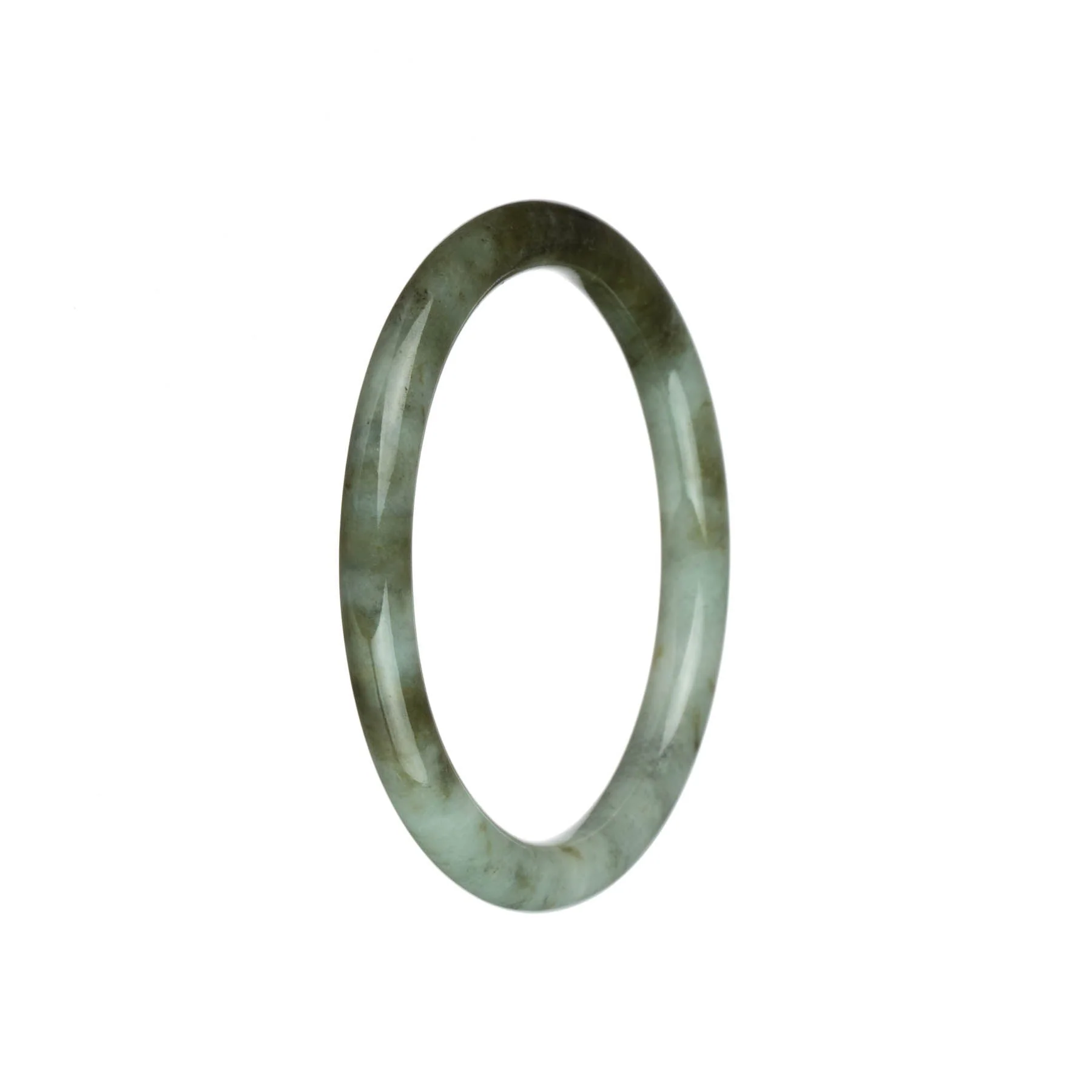 Genuine Natural White with Olive Green and Brown Patterns Jadeite Jade Bracelet - 60mm Petite Round - Image 3