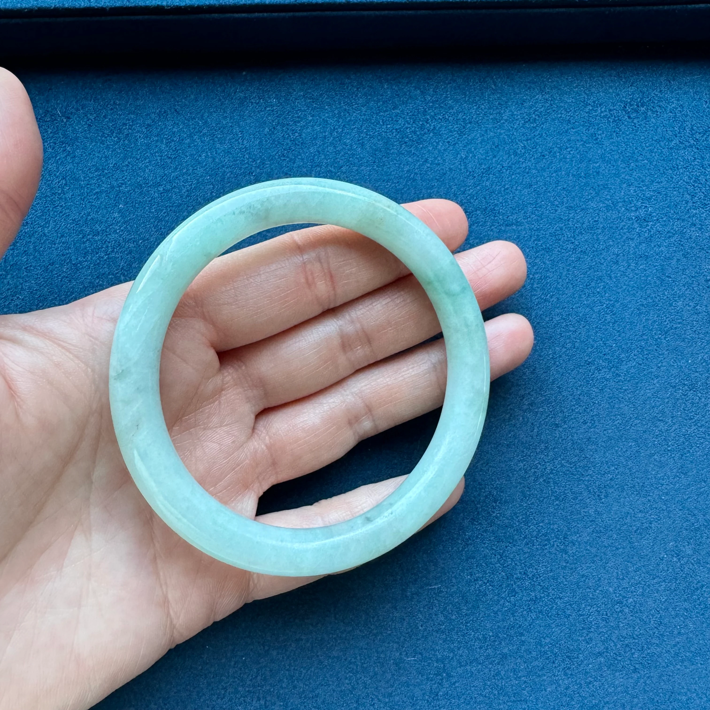 Genuine Pale Green Jade Bangle - 59mm Petite Round - Image 5
