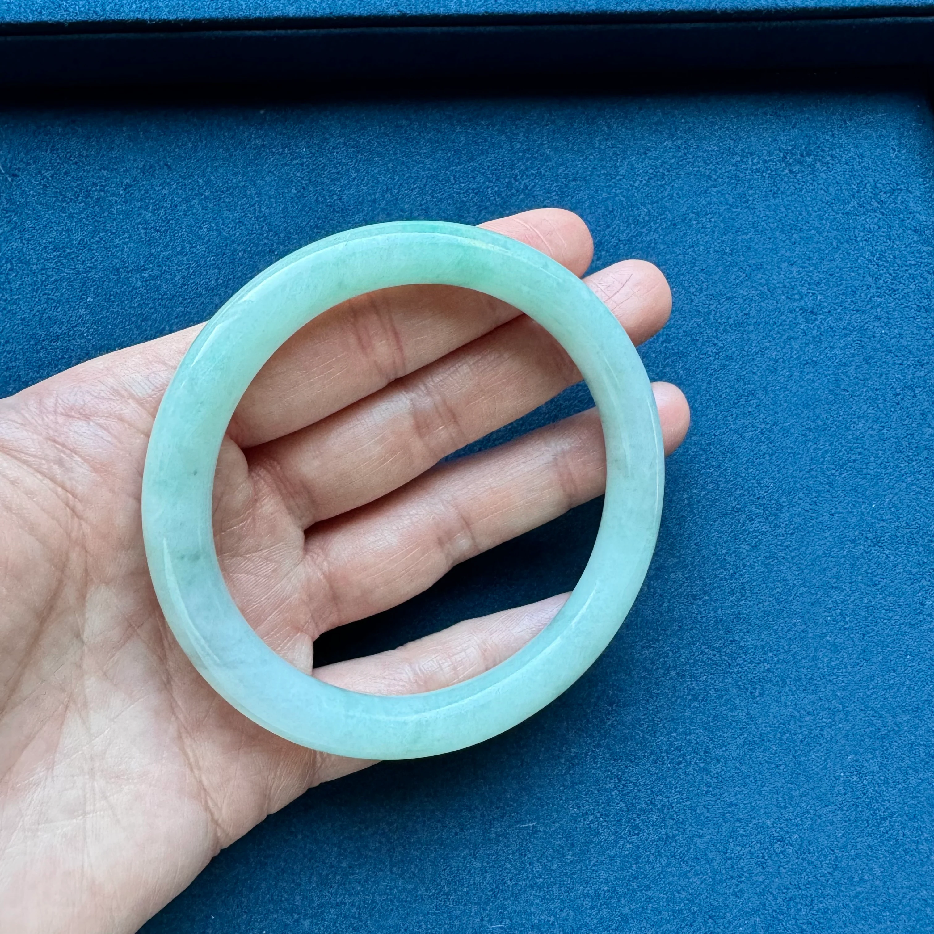 Genuine Pale Green Jade Bangle - 59mm Petite Round - Image 6