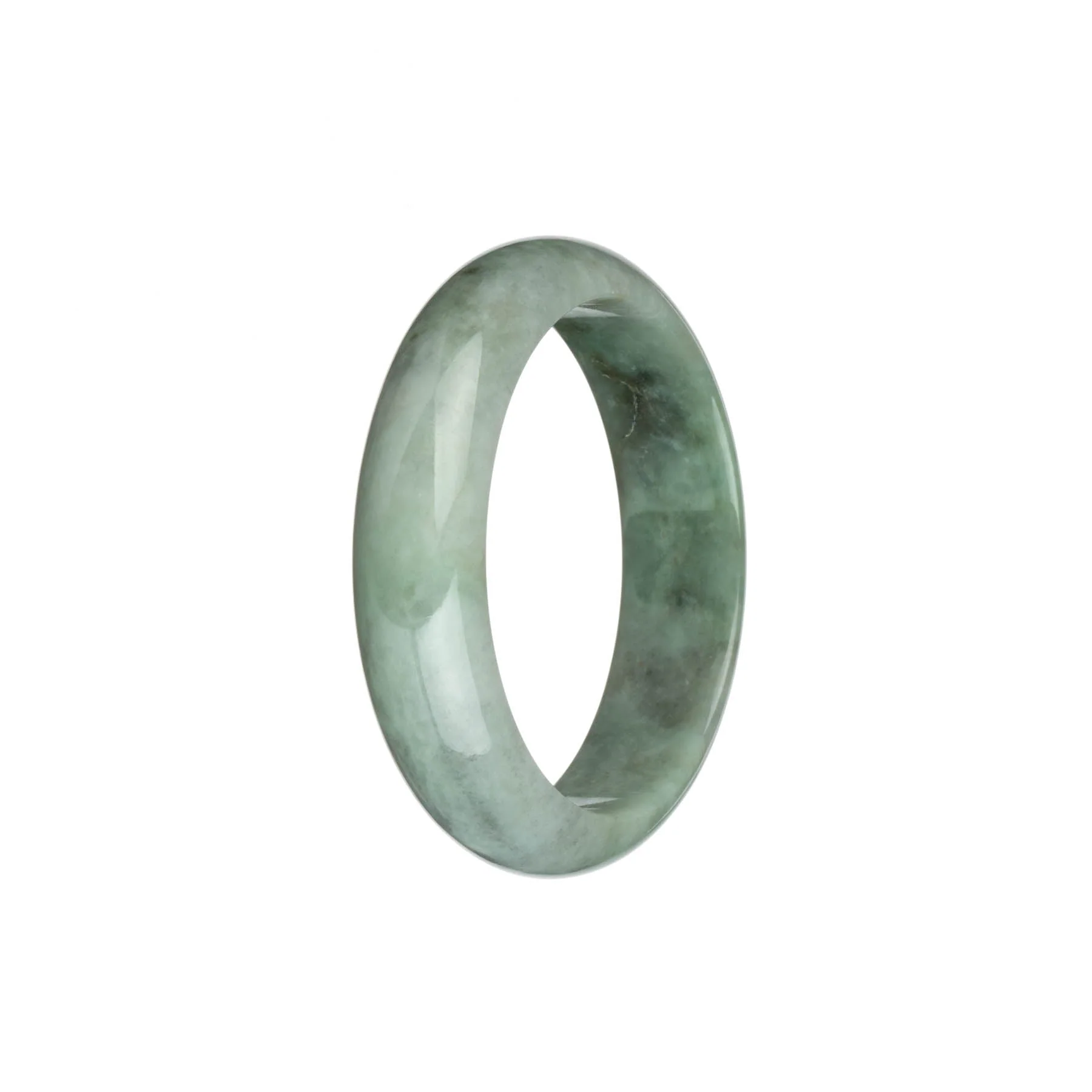 Genuine Type A Green and Light Grey with Brown Patch Traditional Jade Bangle - 53mm Half Moon - Image 2