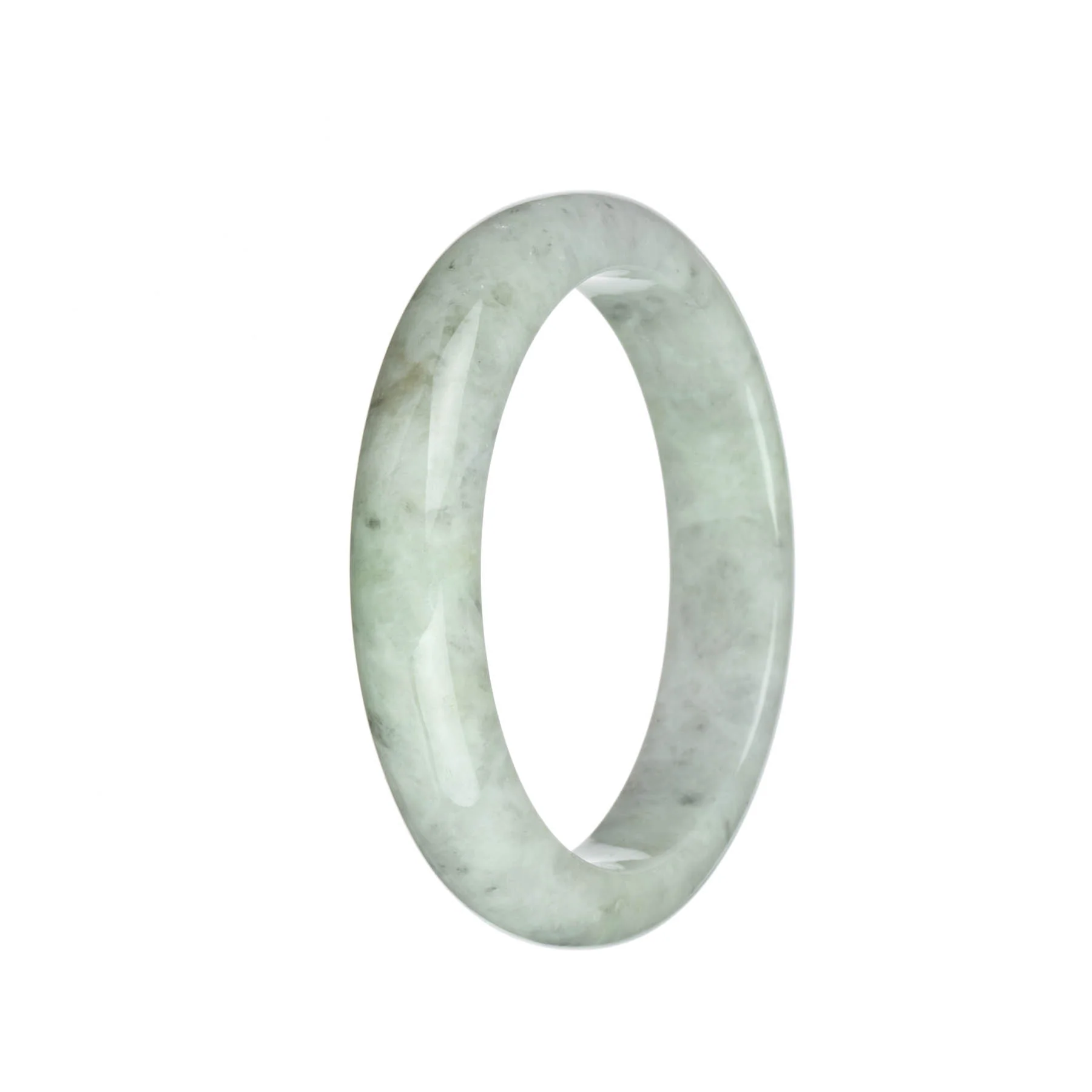 Genuine Type A Light Green and Light Grey with Grey Patterns Jadeite Bangle Bracelet - 62mm Half Moon - Image 2