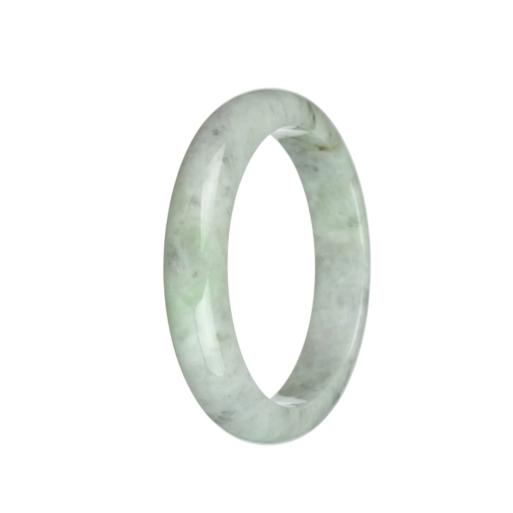 Genuine Type A Light Green and Light Grey with Grey Patterns Jadeite Bangle Bracelet - 62mm Half Moon - Image 3