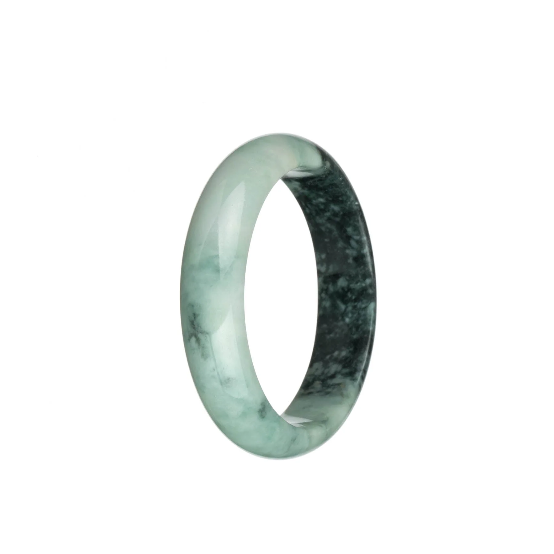Genuine Type A Light Green with Black Jade Bangle - 53mm Half Moon - Image 2