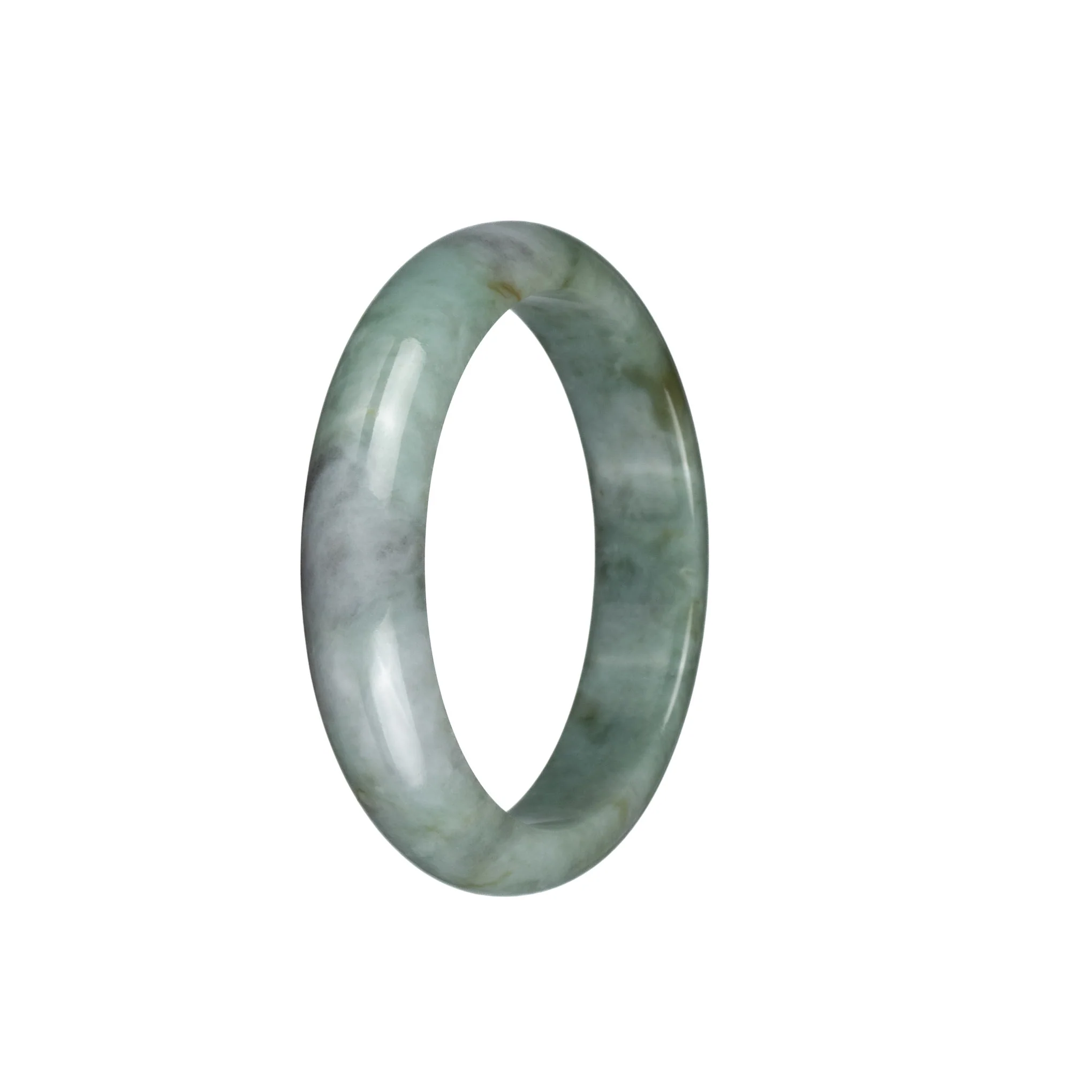 Genuine Type A Light Grey with Green Traditional Jade Bangle - 53mm Half Moon - Image 3