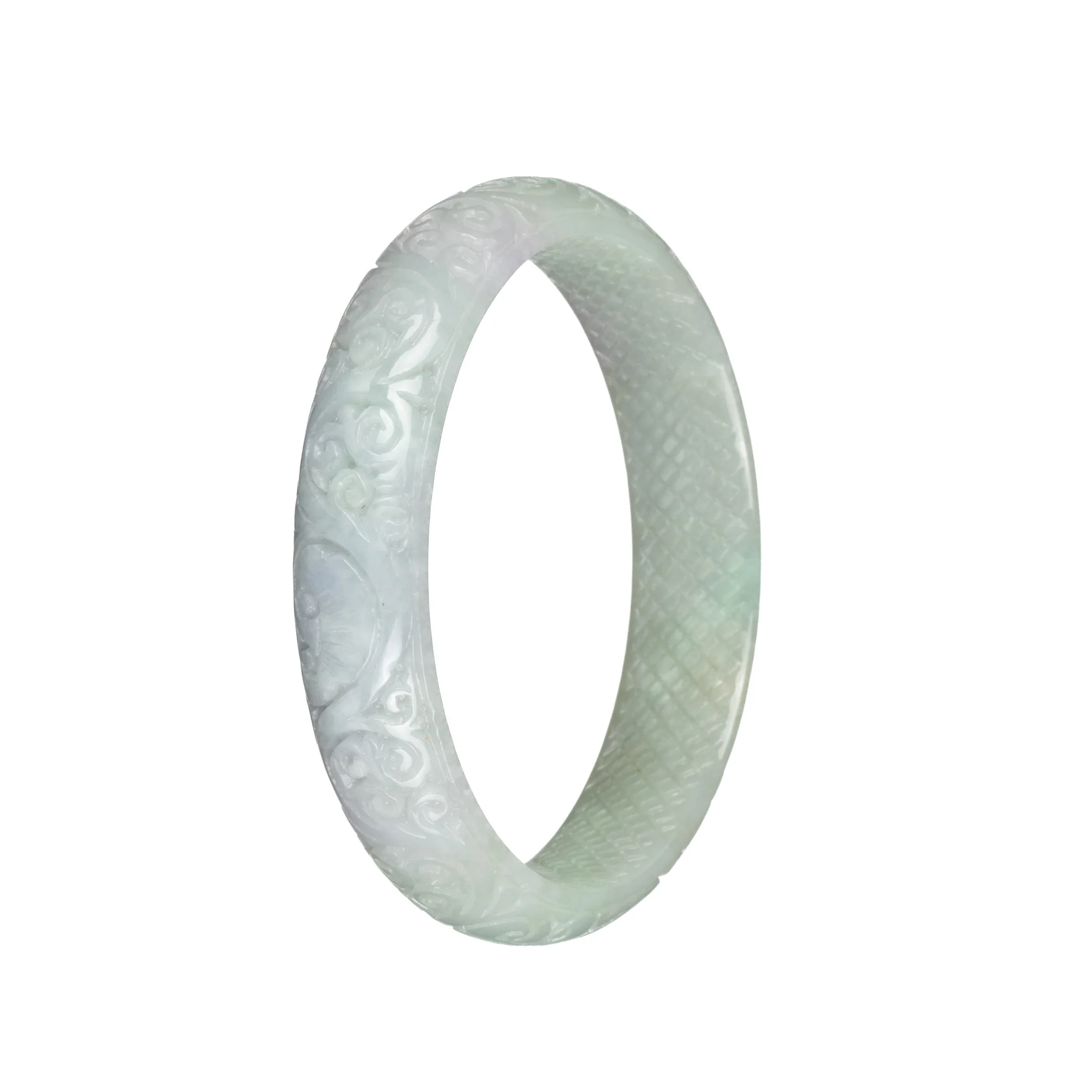 Genuine Type A Pale Green Burma Jade Bracelet - 63mm Carved - Image 2