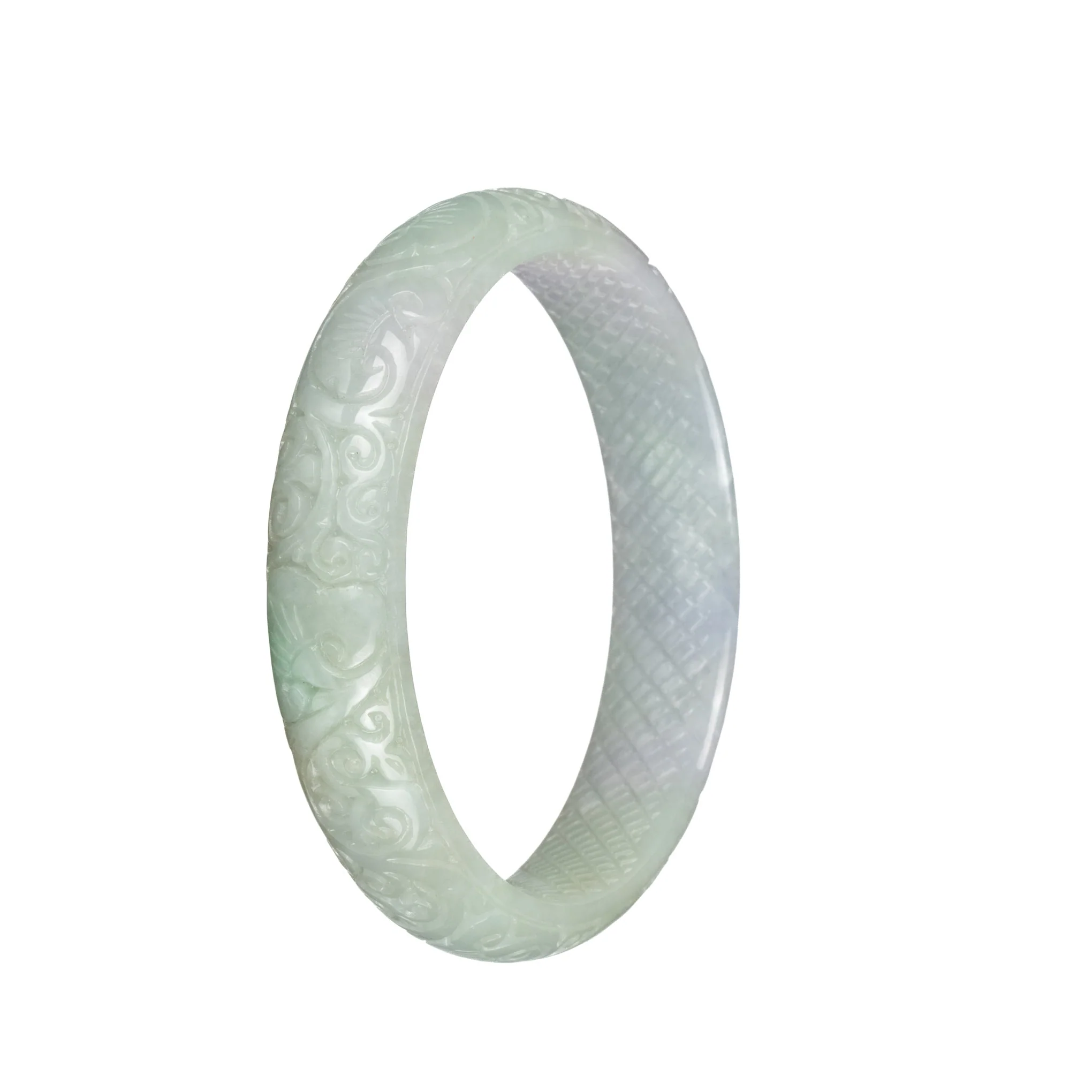 Genuine Type A Pale Green Burma Jade Bracelet - 63mm Carved - Image 3