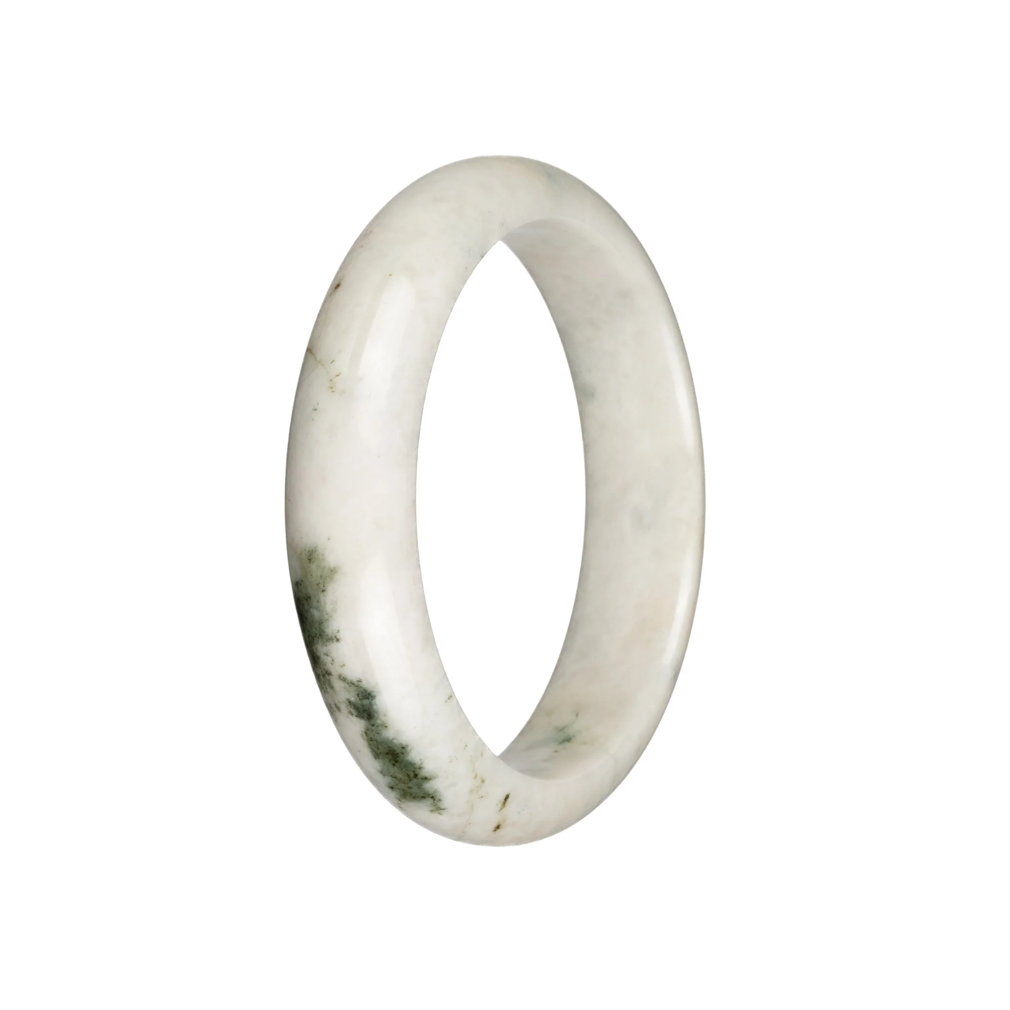 Genuine Untreated Creamy White with Dark Green Patterns Jade Bracelet - 59mm Half Moon - Image 2