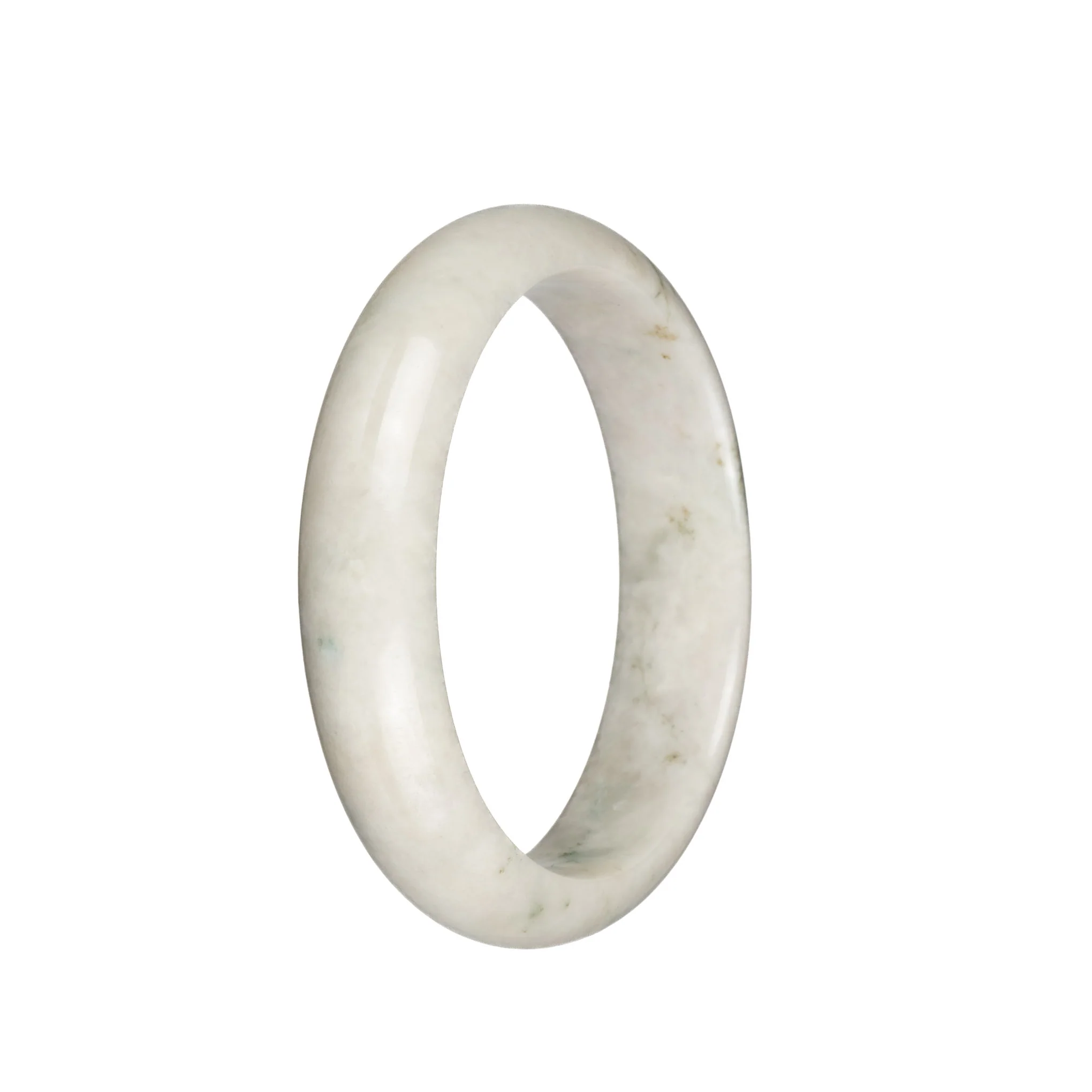 Genuine Untreated Creamy White with Dark Green Patterns Jade Bracelet - 59mm Half Moon - Image 3