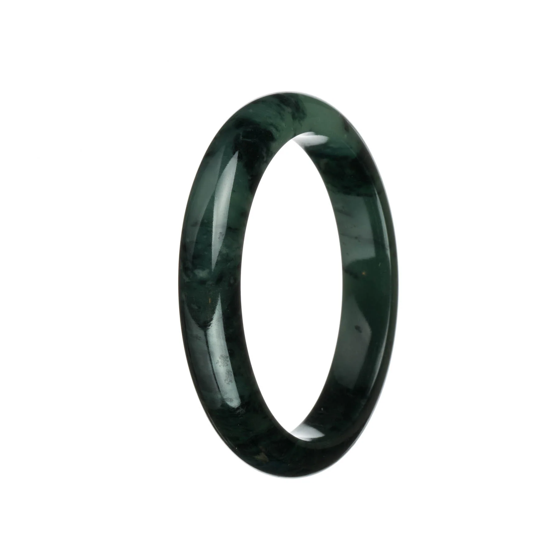 Genuine Untreated Green with Black and Dark Green Patterns Burma Jade Bangle - 63mm Semi Round - Image 2