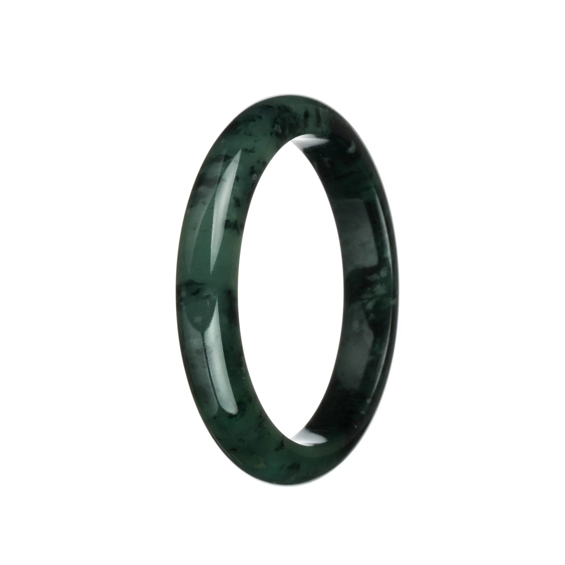 Genuine Untreated Green with Black and Dark Green Patterns Burma Jade Bangle - 63mm Semi Round - Image 3