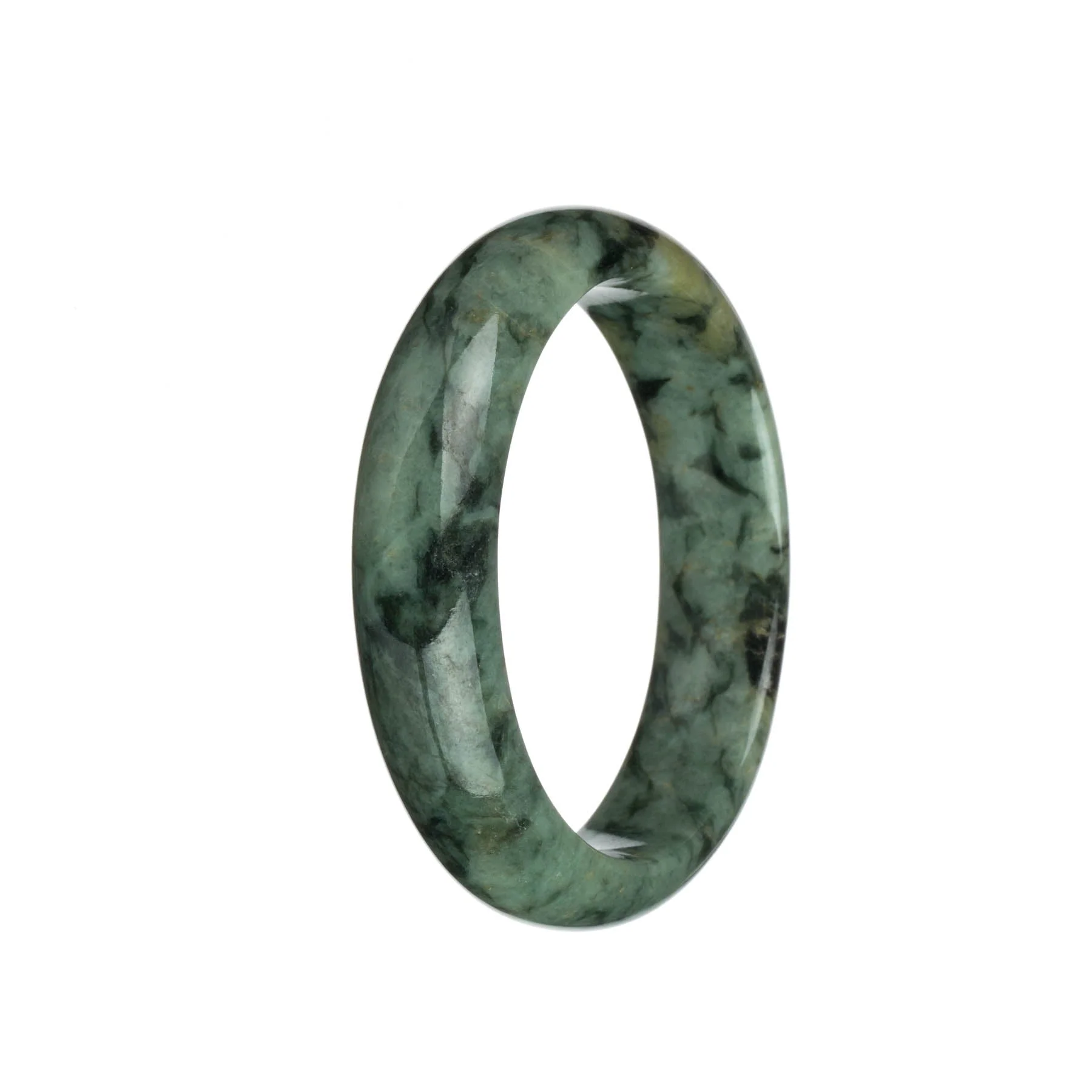 Genuine Untreated Green with Dark Green and Light Brown Patterns Jadeite Bangle - 60mm Half Moon - Image 2