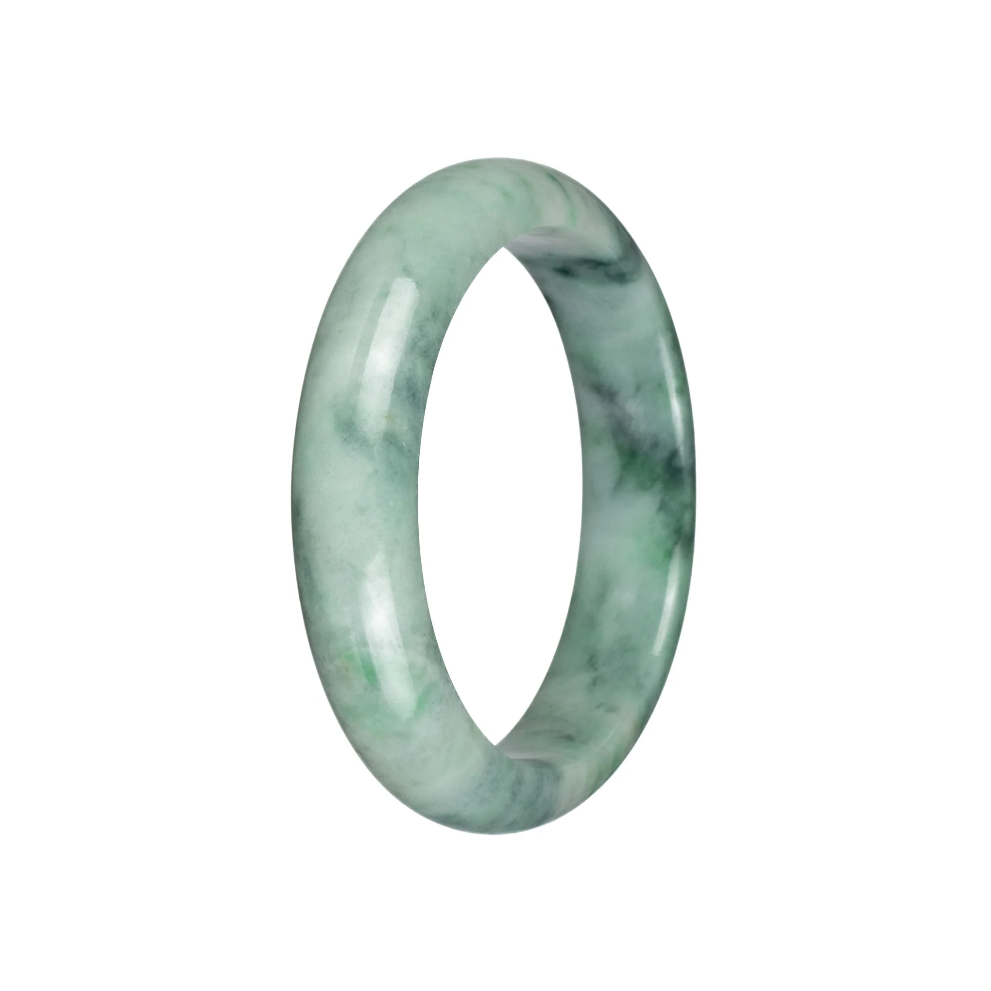 Genuine Untreated Green with Dark Green Patterns Burma Jade Bracelet - 59mm Half Moon - Image 2