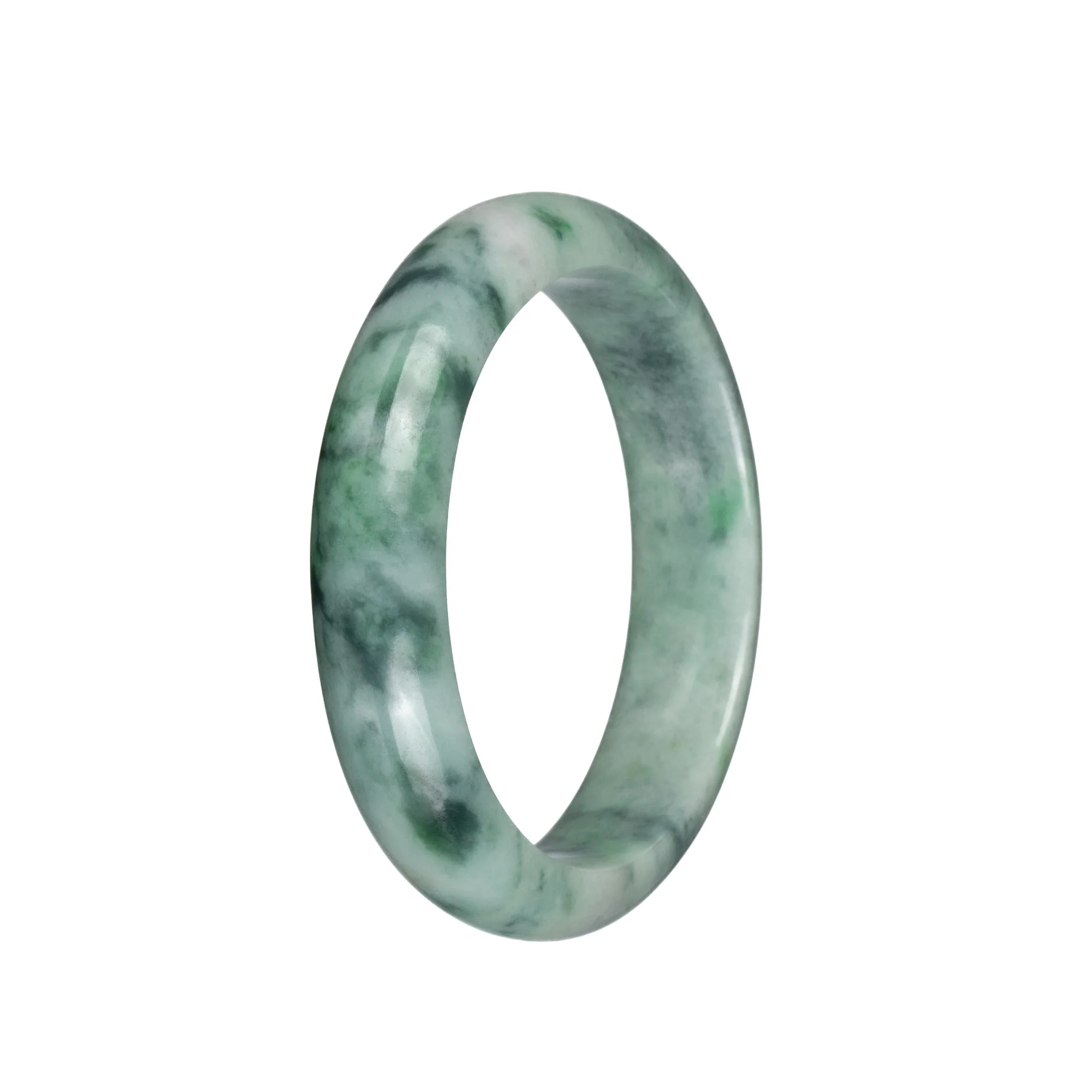 Genuine Untreated Green with Dark Green Patterns Burma Jade Bracelet - 59mm Half Moon - Image 3
