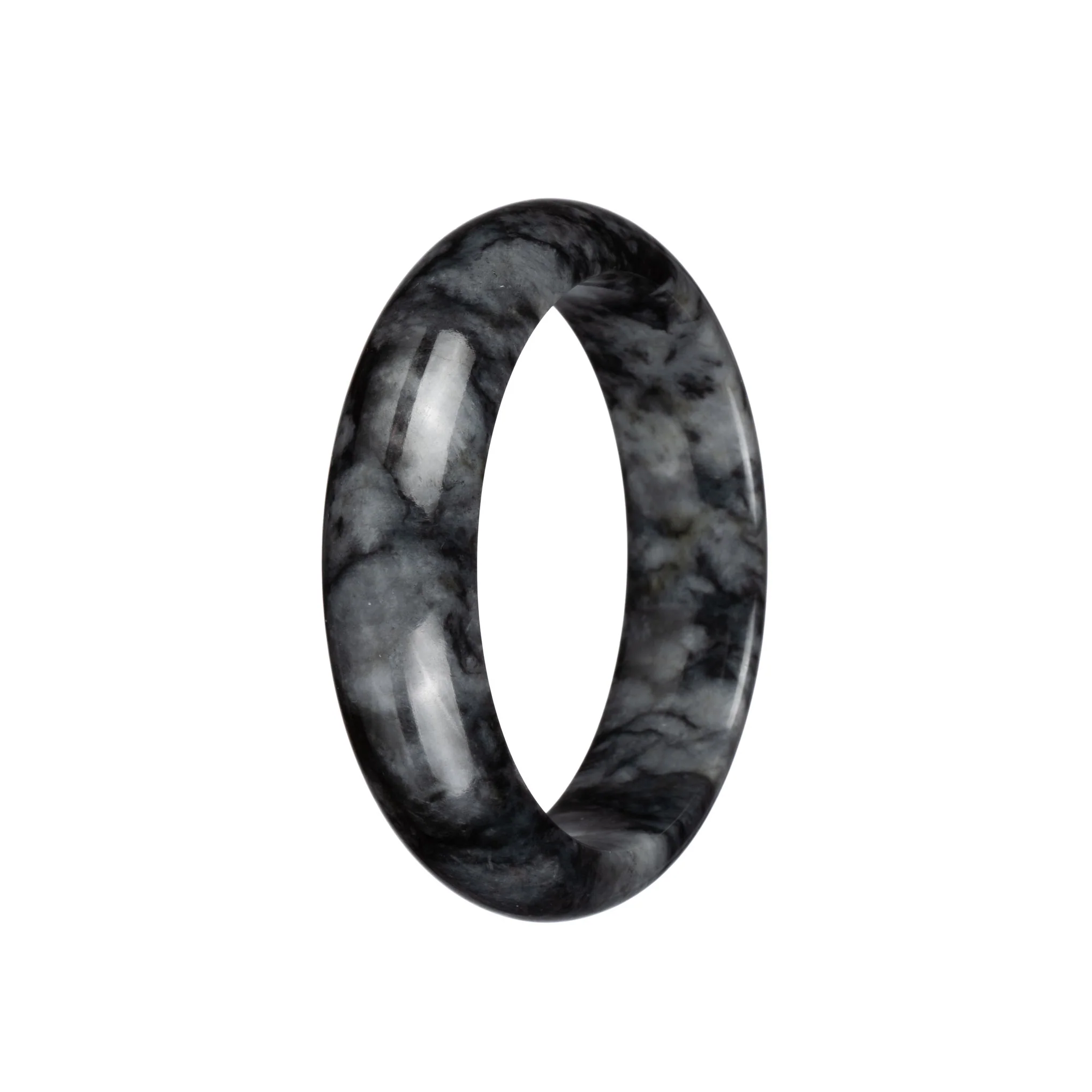 Genuine Untreated Grey and Black Patterns Burma Jade Bracelet - 57mm Half Moon - Image 3