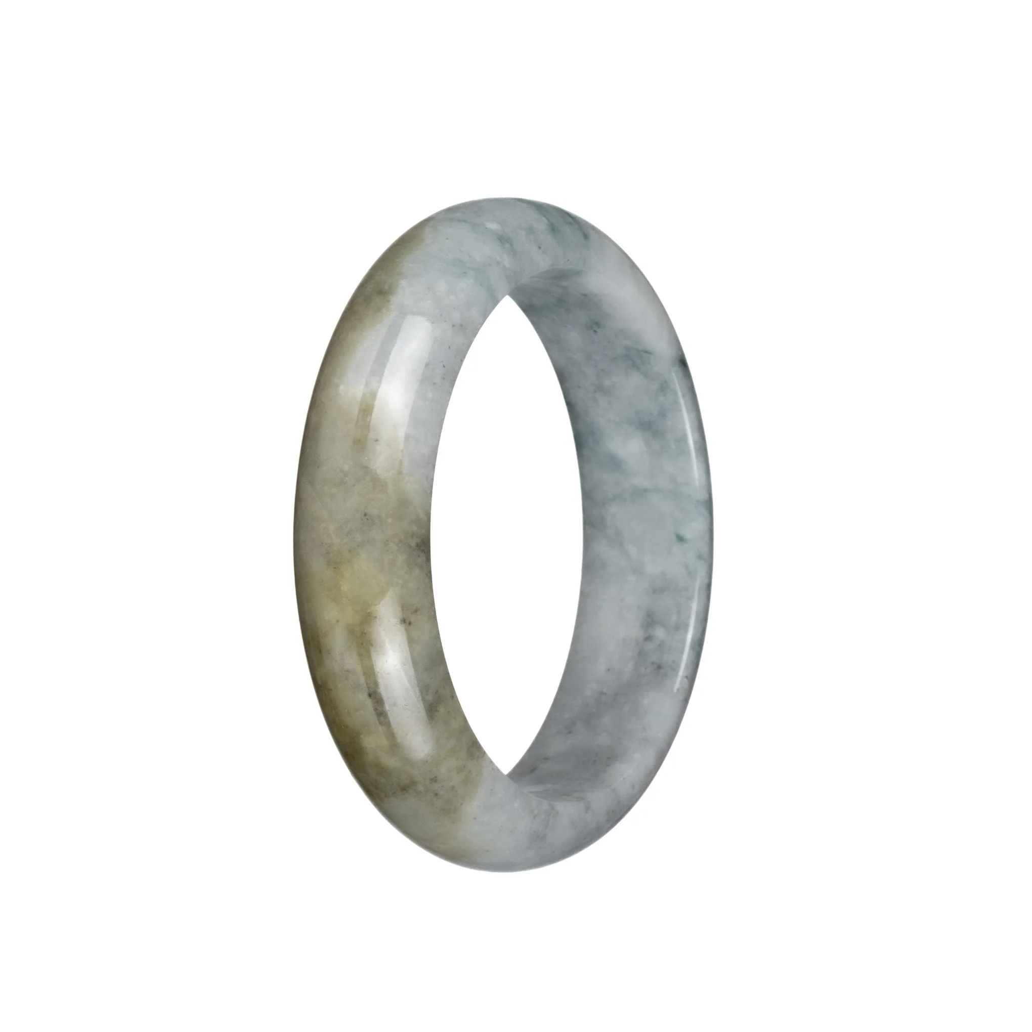 Genuine Untreated Grey with Brown Pattern Traditional Jade Bangle Bracelet - 55mm Half Moon - Image 2