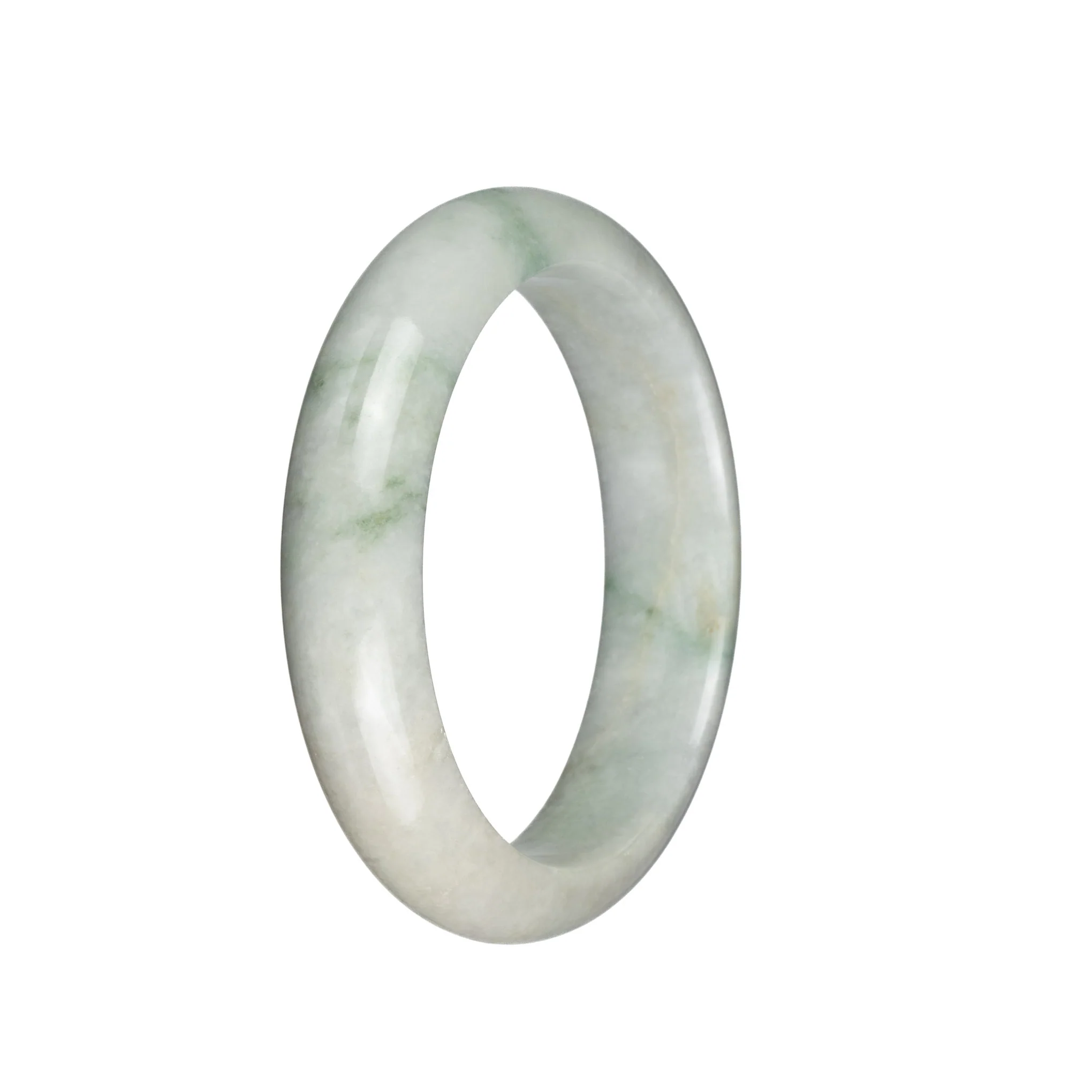 Genuine Untreated Greyish White with Green Patterns Jade Bangle Bracelet - 58mm Half Moon - Image 2