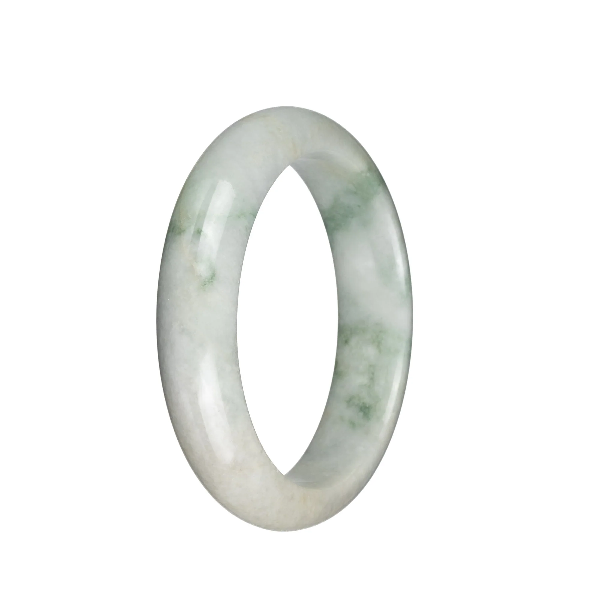 Genuine Untreated Greyish White with Green Patterns Jade Bangle Bracelet - 58mm Half Moon - Image 3