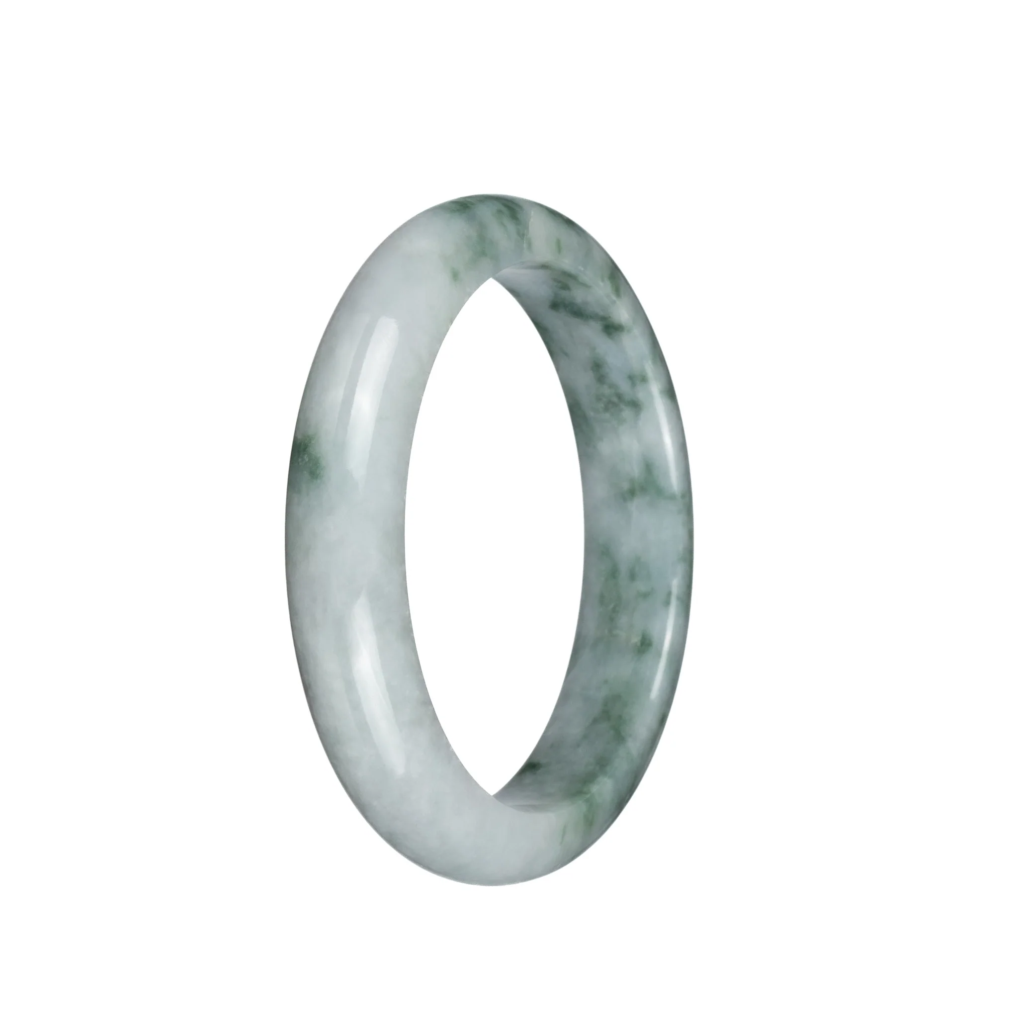 Genuine Untreated Greyish White with Green Patterns Jadeite Bracelet - 59mm Half Moon - Image 3