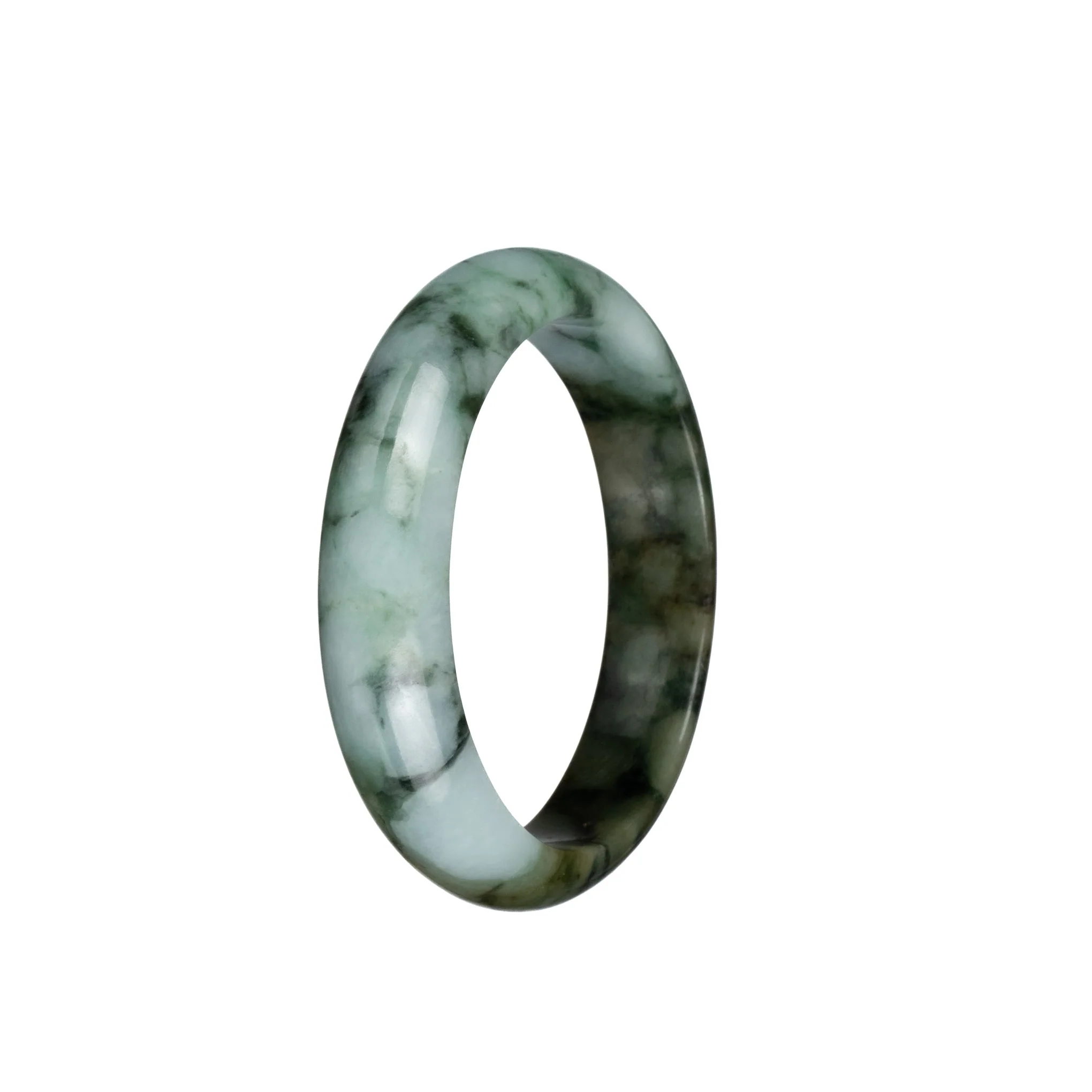 Genuine Untreated Light Green and Brown with Dark Green Patterns Jade Bangle - 53mm Half Moon - Image 3