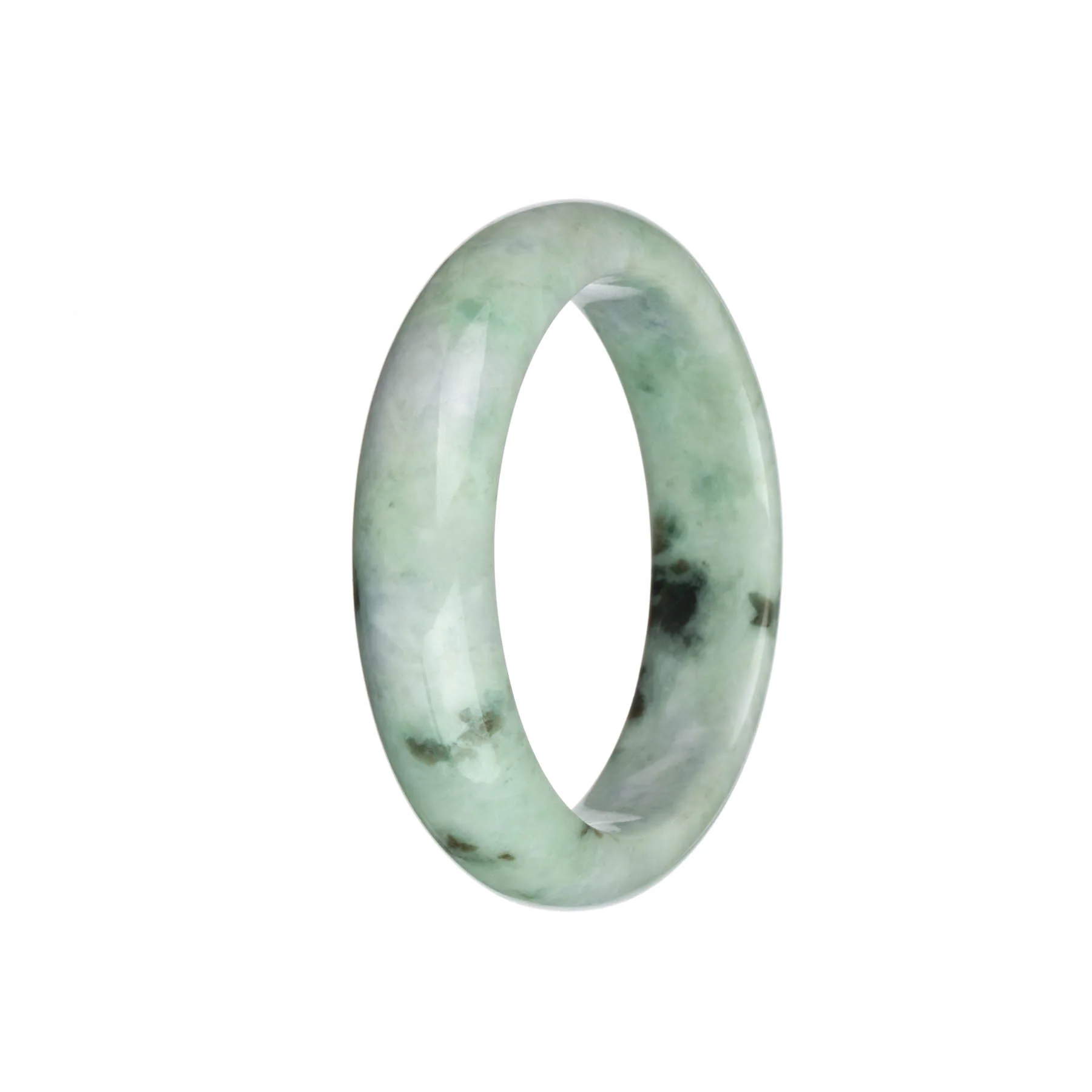 Genuine Untreated Light Green with Dark Green and Pale Lavender Patterns Burma Jade Bangle Bracelet - 58mm Half Moon - Image 3
