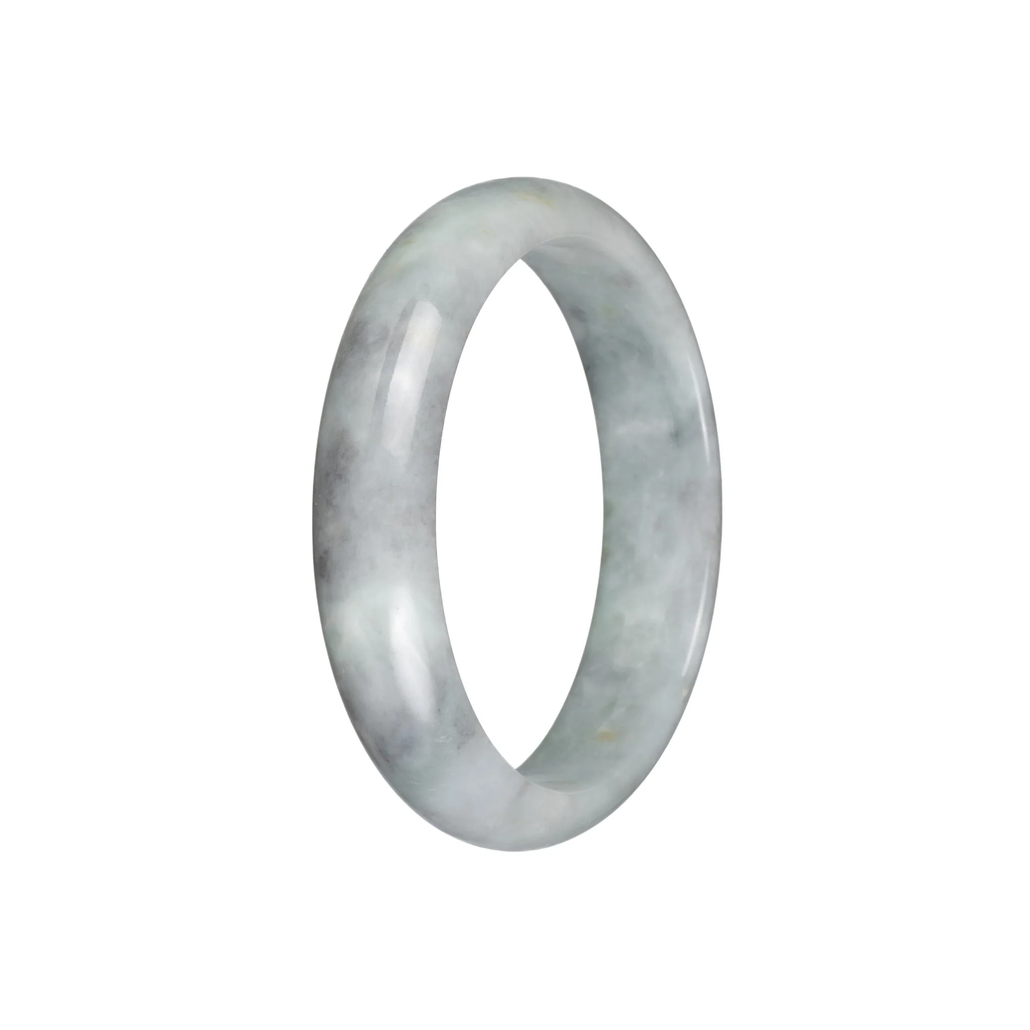 Genuine Untreated Light Green with Light Grey Pattern and Red Specks Jade Bangle - 59mm Half Moon - Image 2