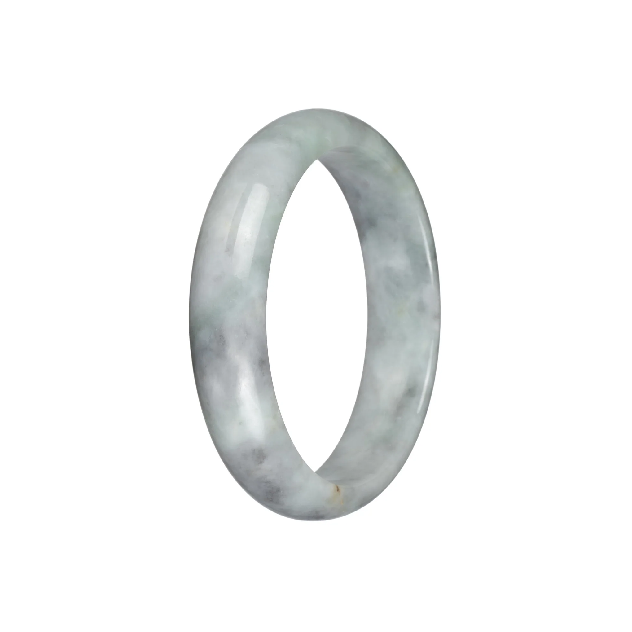 Genuine Untreated Light Green with Light Grey Pattern and Red Specks Jade Bangle - 59mm Half Moon - Image 3
