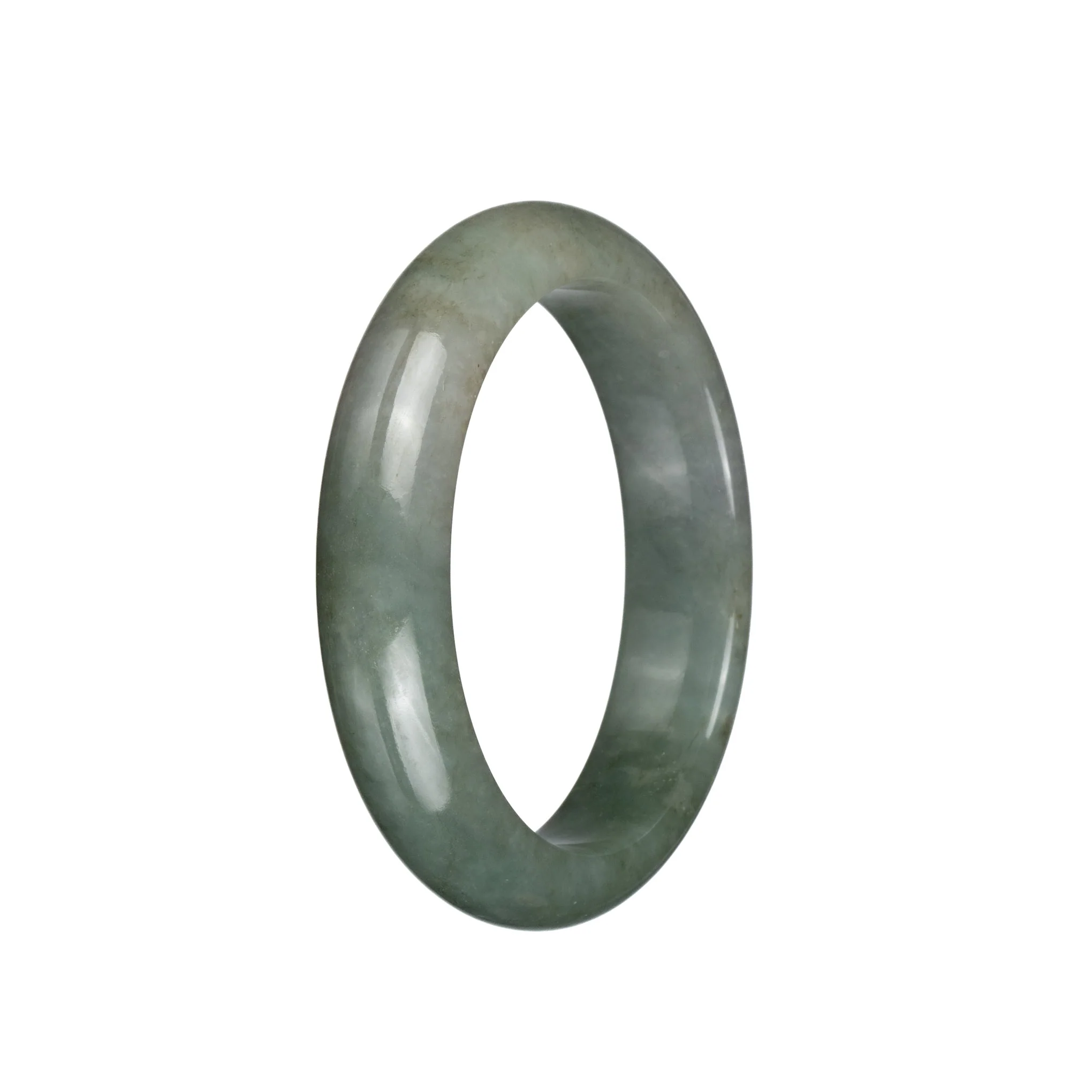 Genuine Untreated Olive Green Traditional Jade Bangle - 56mm Half Moon - Image 2