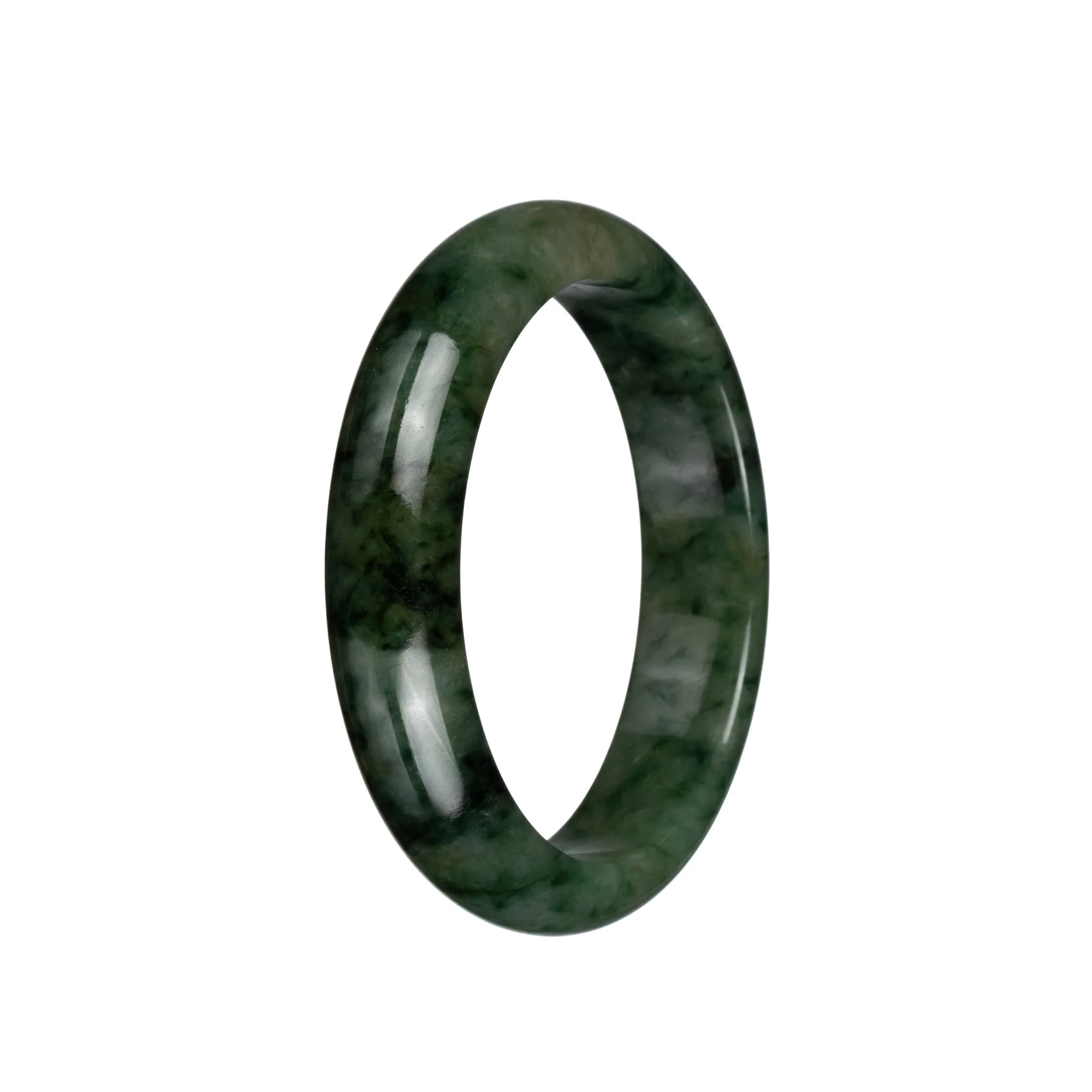 Genuine Untreated Olive Green with Dark Green Patterns Jadeite Jade Bracelet - 58mm Half Moon - Image 2
