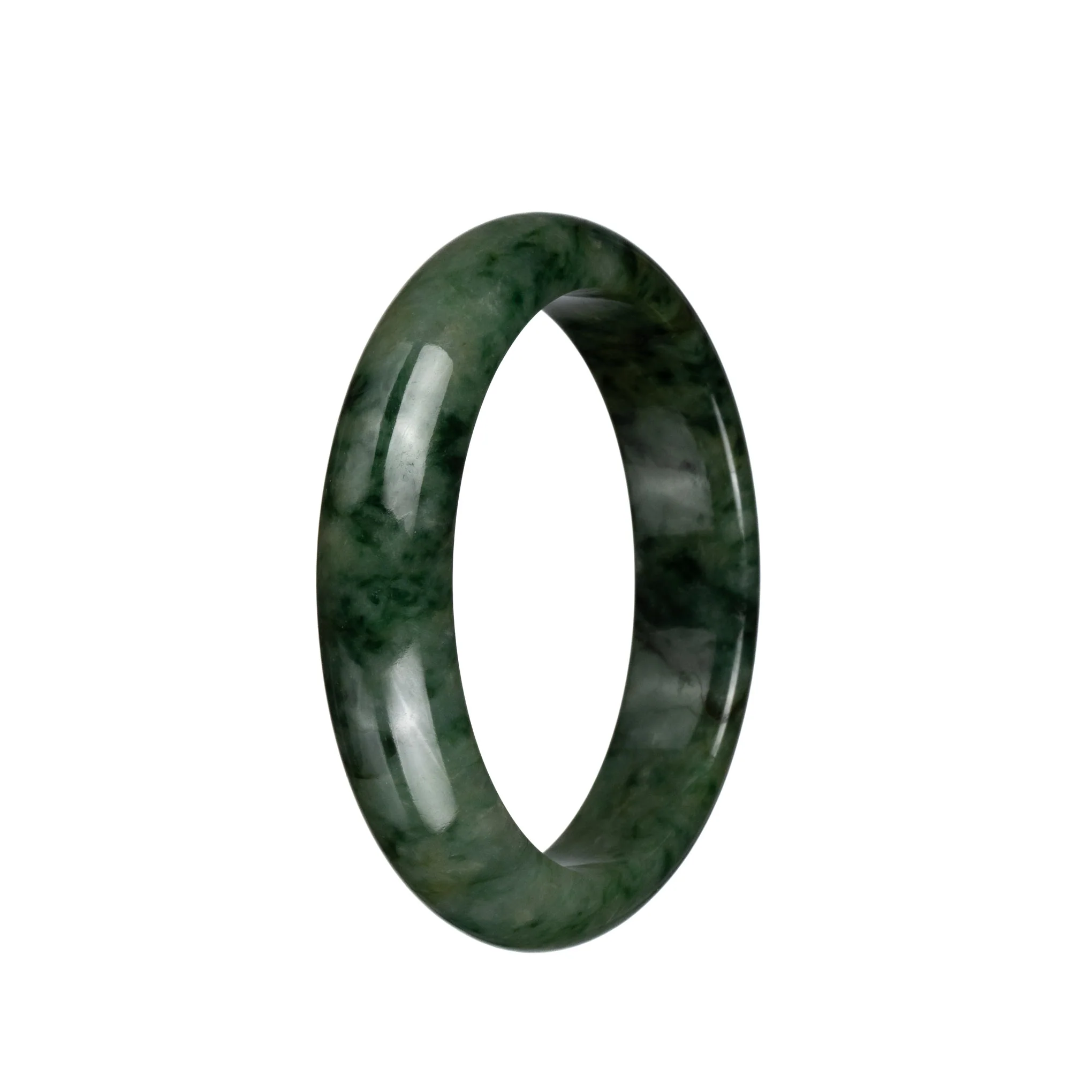 Genuine Untreated Olive Green with Dark Green Patterns Jadeite Jade Bracelet - 58mm Half Moon - Image 3