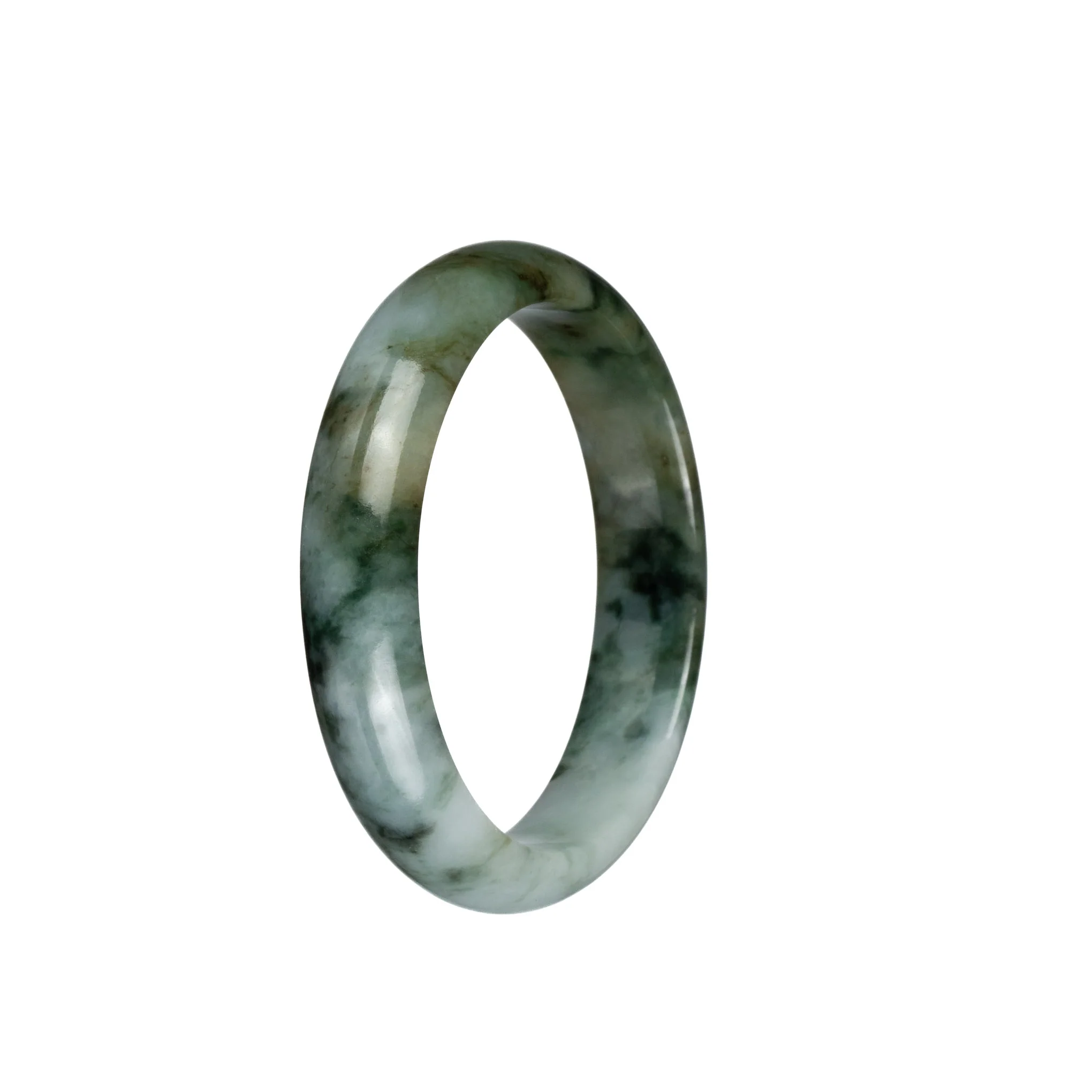Genuine Untreated Pale Green with Dark Green and Olive Green Patterns Jadeite Jade Bracelet - 54mm Half Moon - Image 2
