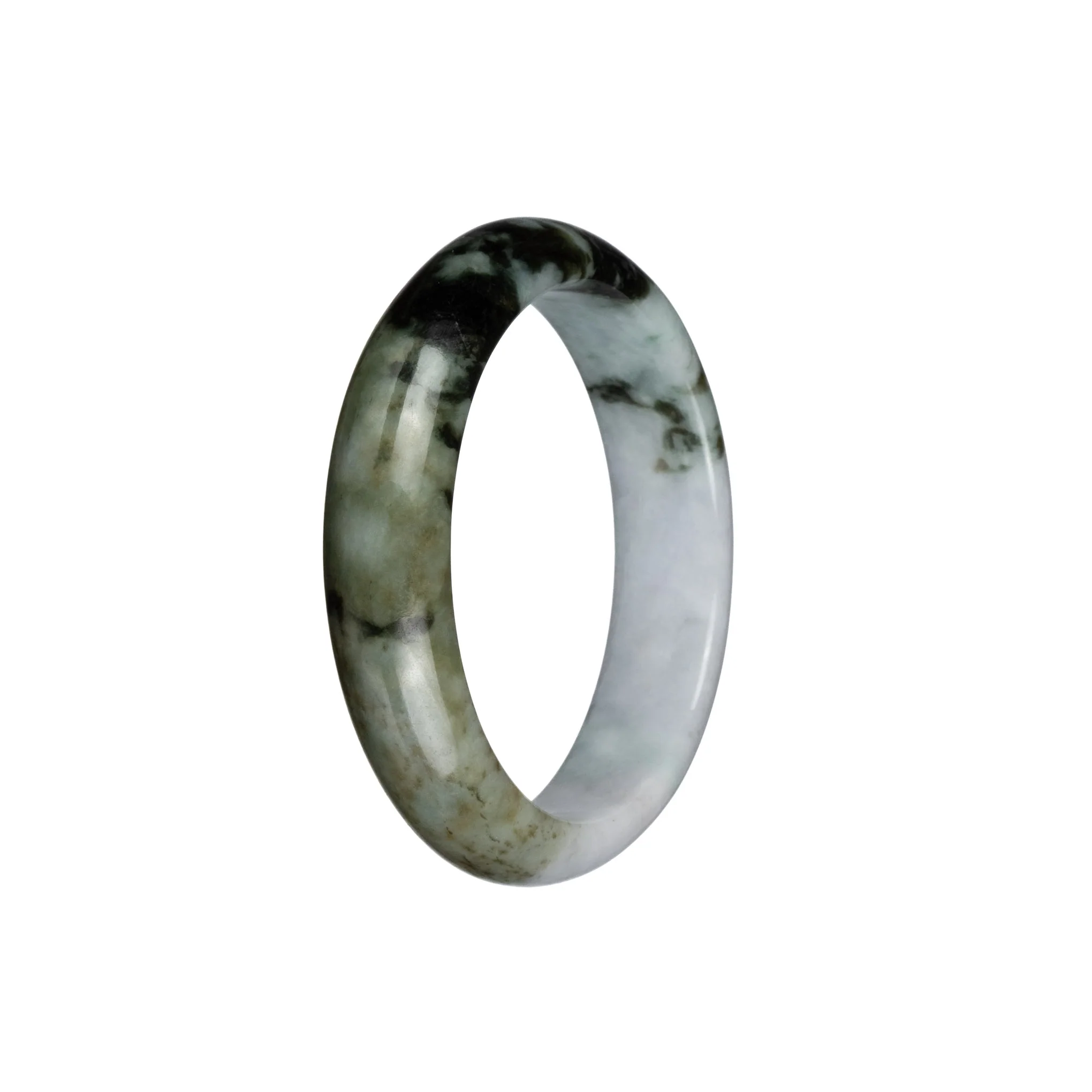Genuine Untreated Pale Lavender with Olive Green and Dark Green Patterns Jadeite Jade Bracelet - 53mm Half Moon - Image 2
