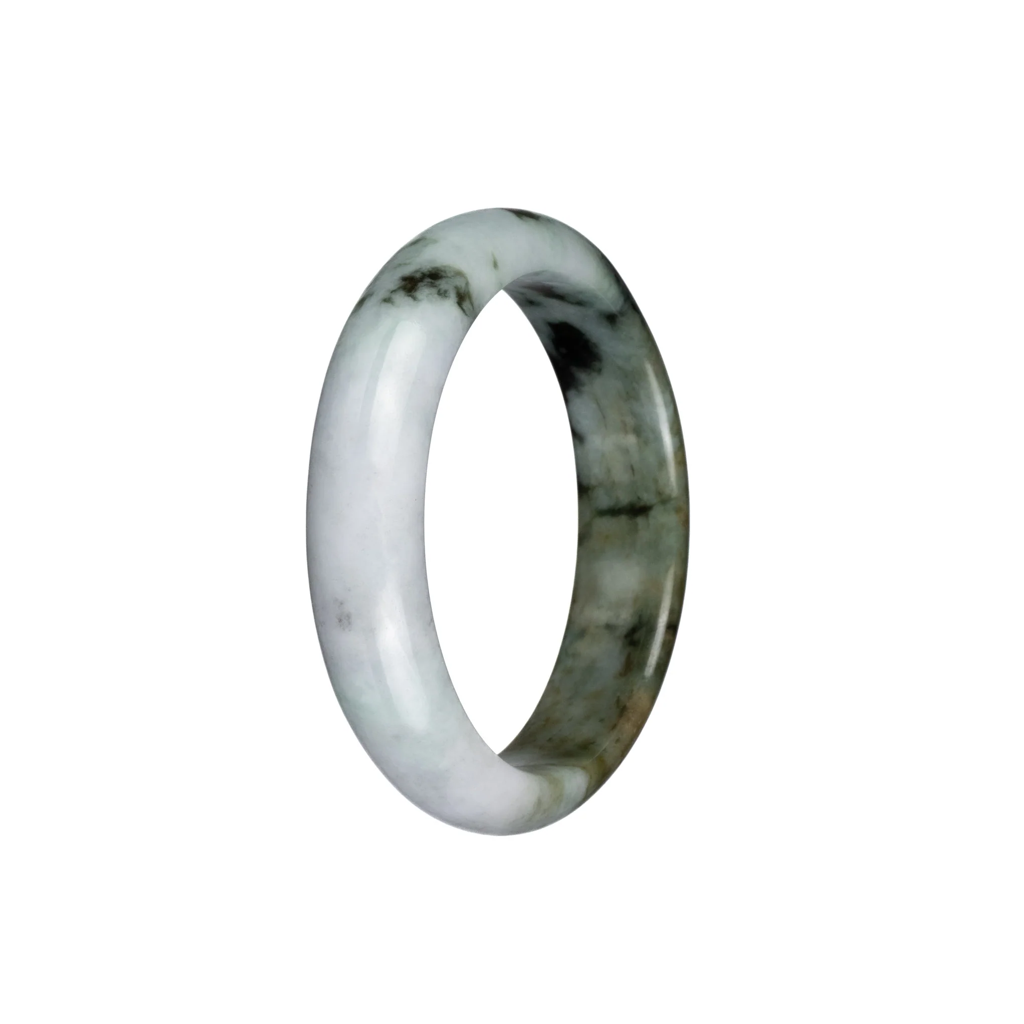 Genuine Untreated Pale Lavender with Olive Green and Dark Green Patterns Jadeite Jade Bracelet - 53mm Half Moon - Image 3