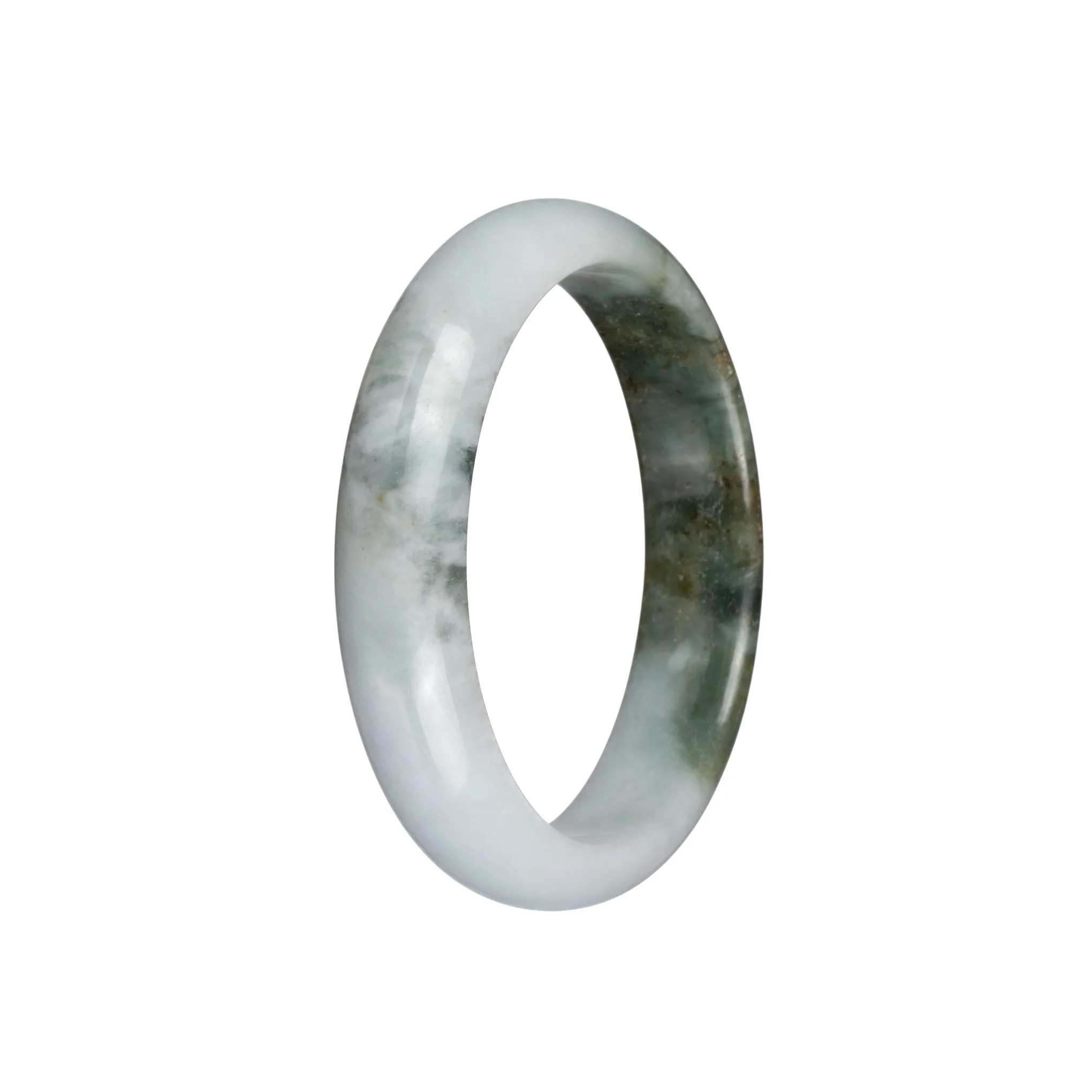 Genuine Untreated White and Olive Green with Brown Specks Traditional Jade Bangle - 58mm Half Moon - Image 2