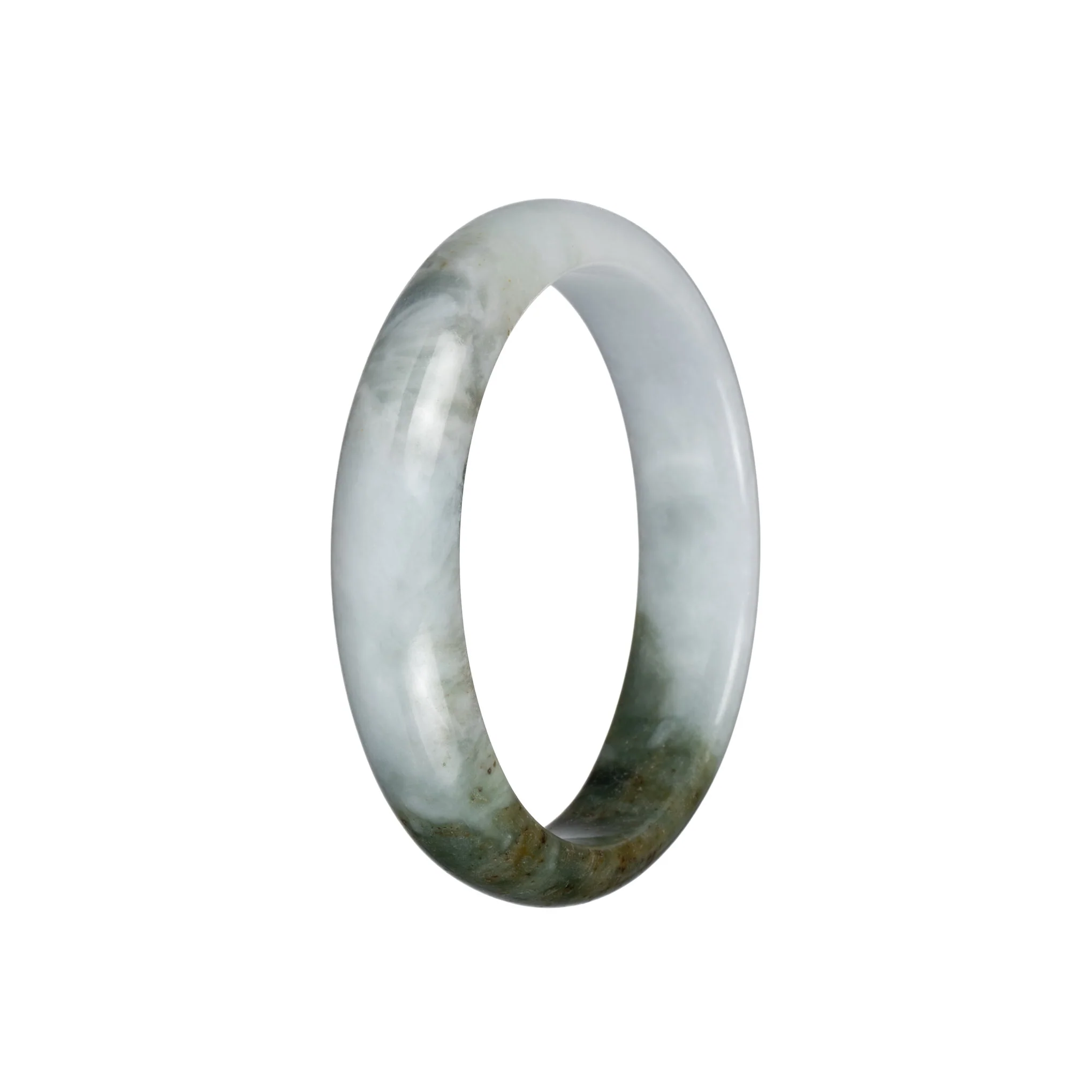 Genuine Untreated White and Olive Green with Brown Specks Traditional Jade Bangle - 58mm Half Moon - Image 3