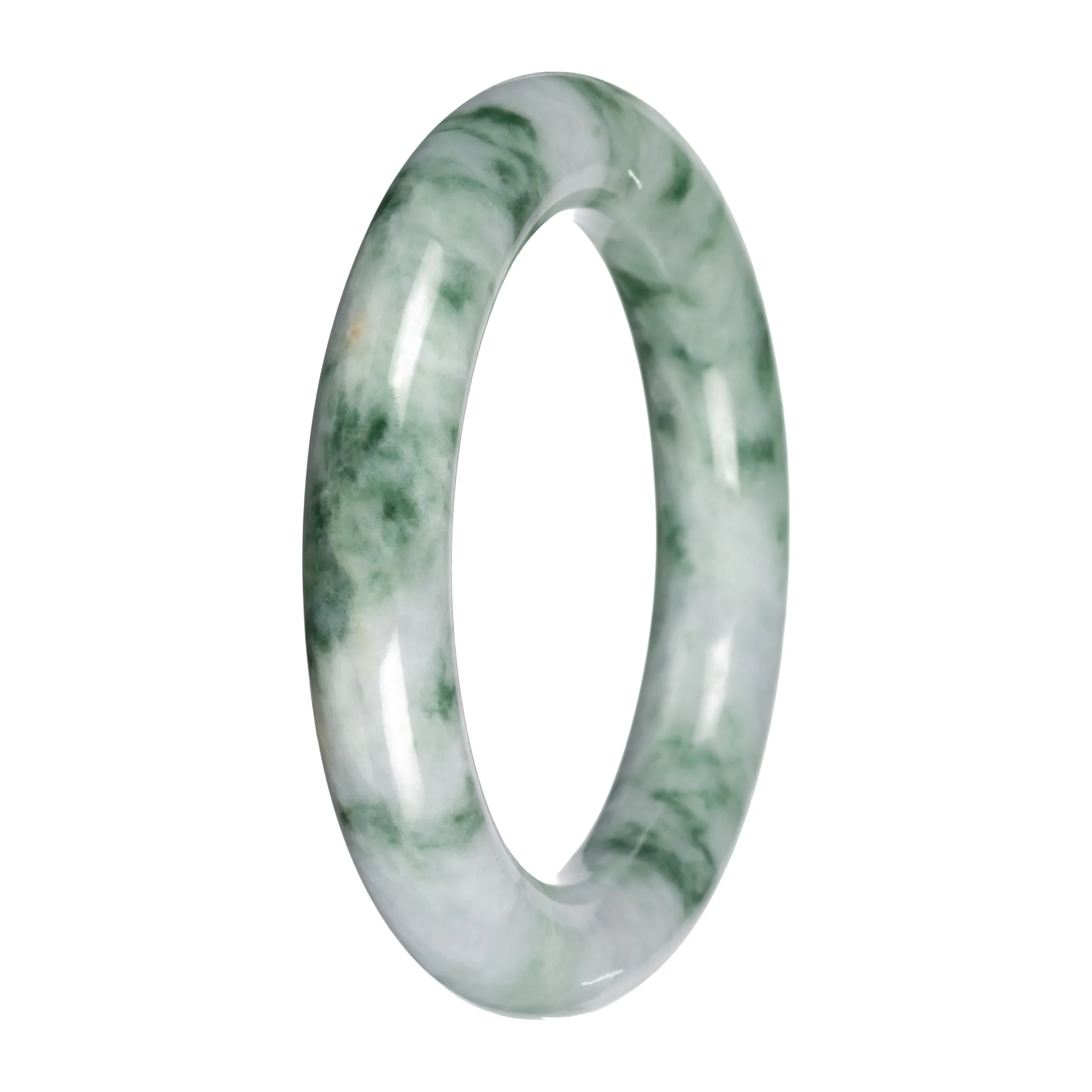 Genuine White and Green Pattern Jade Bangle Bracelet - 53mm Round - Image 2