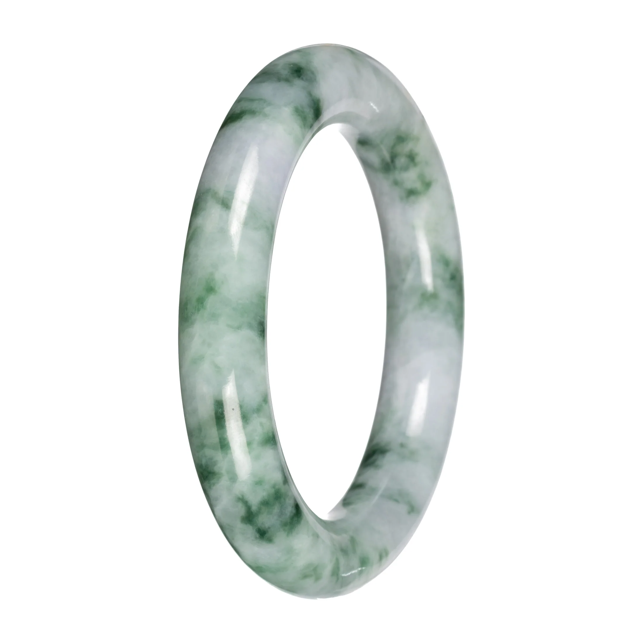 Genuine White and Green Pattern Jade Bangle Bracelet - 53mm Round - Image 3