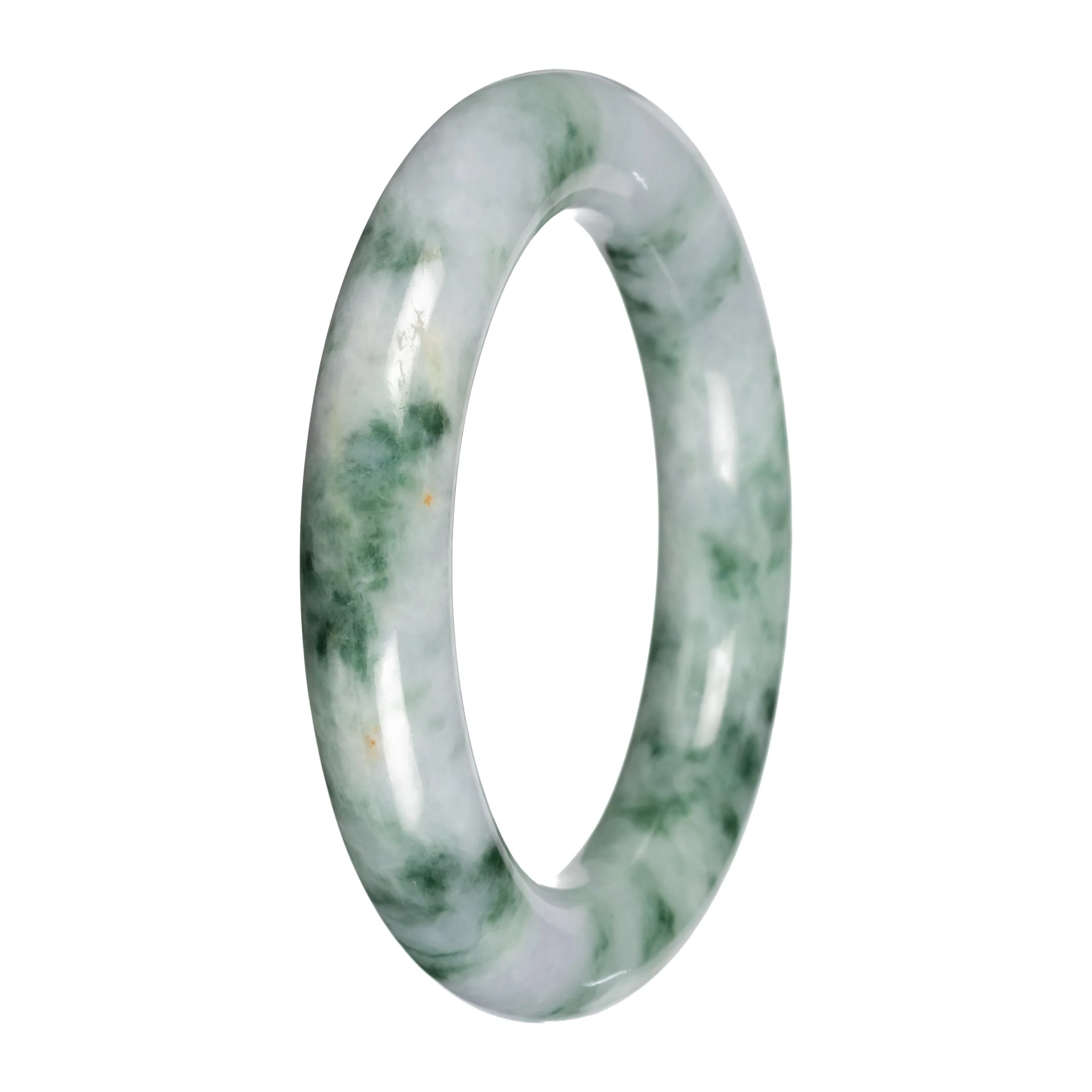 Genuine White and Green Pattern Jade Bangle Bracelet - 53mm Round - Image 4