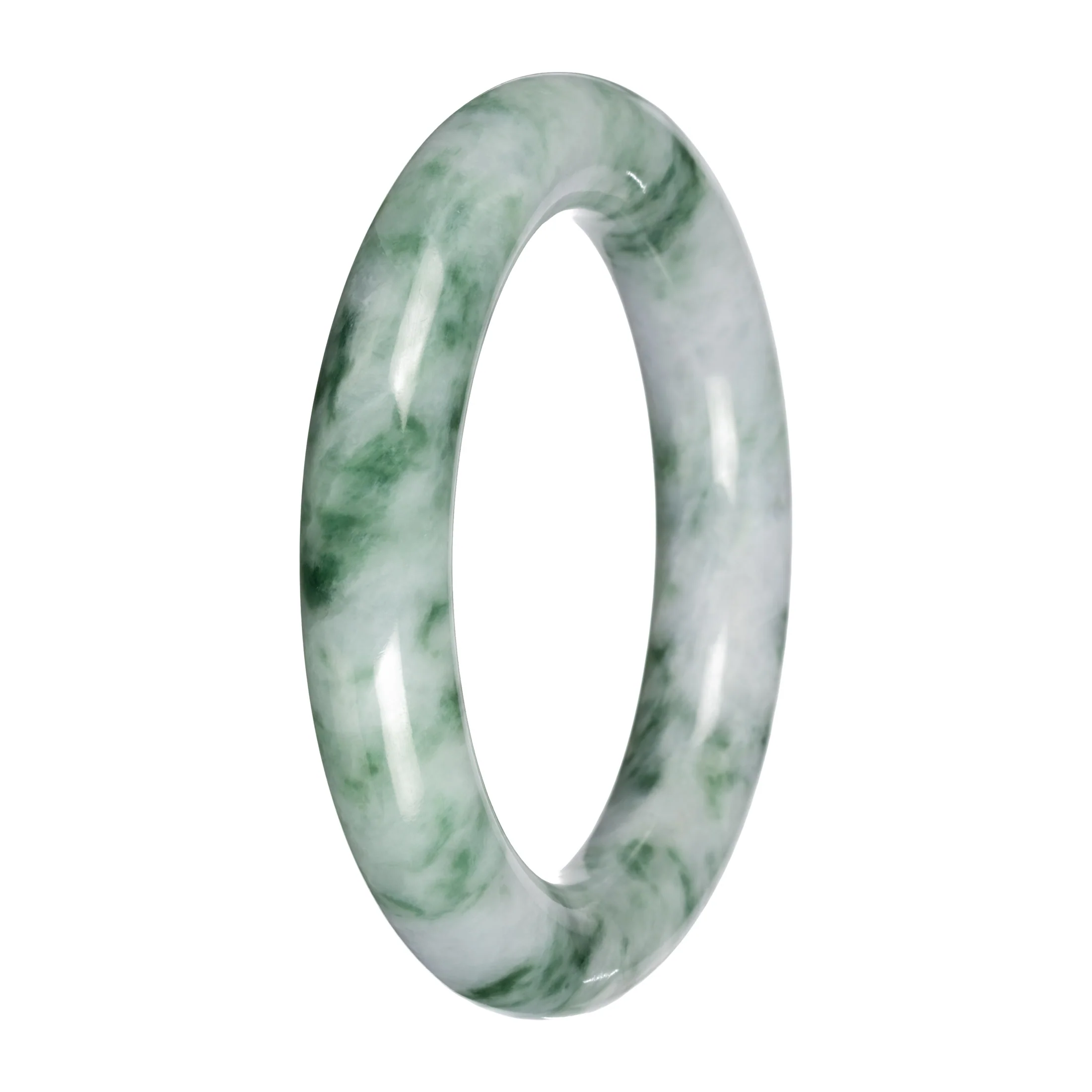 Genuine White and Green Pattern Jade Bangle Bracelet - 53mm Round - Image 5
