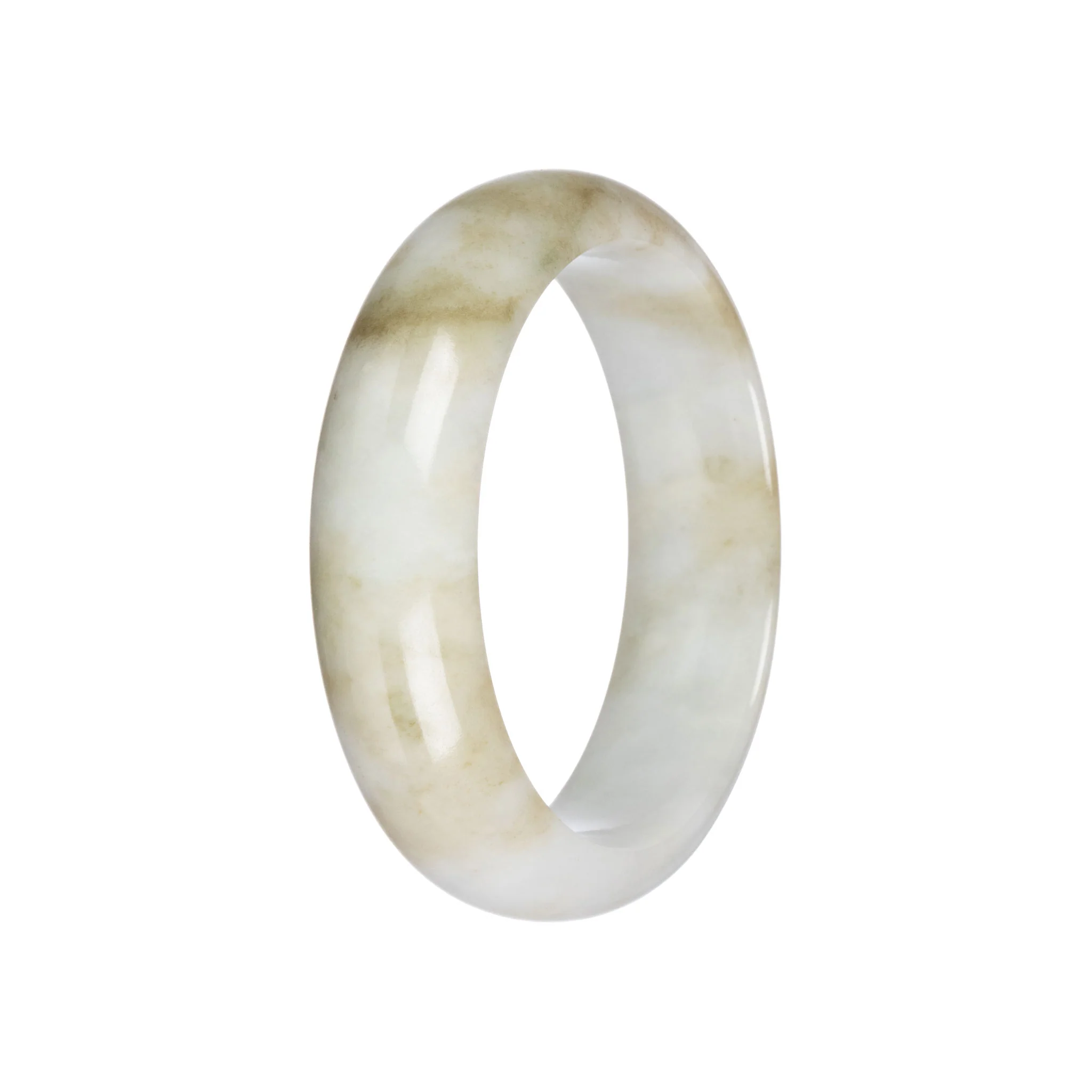 Genuine White with Brown Jadeite Bangle - 57mm Half Moon - Image 2