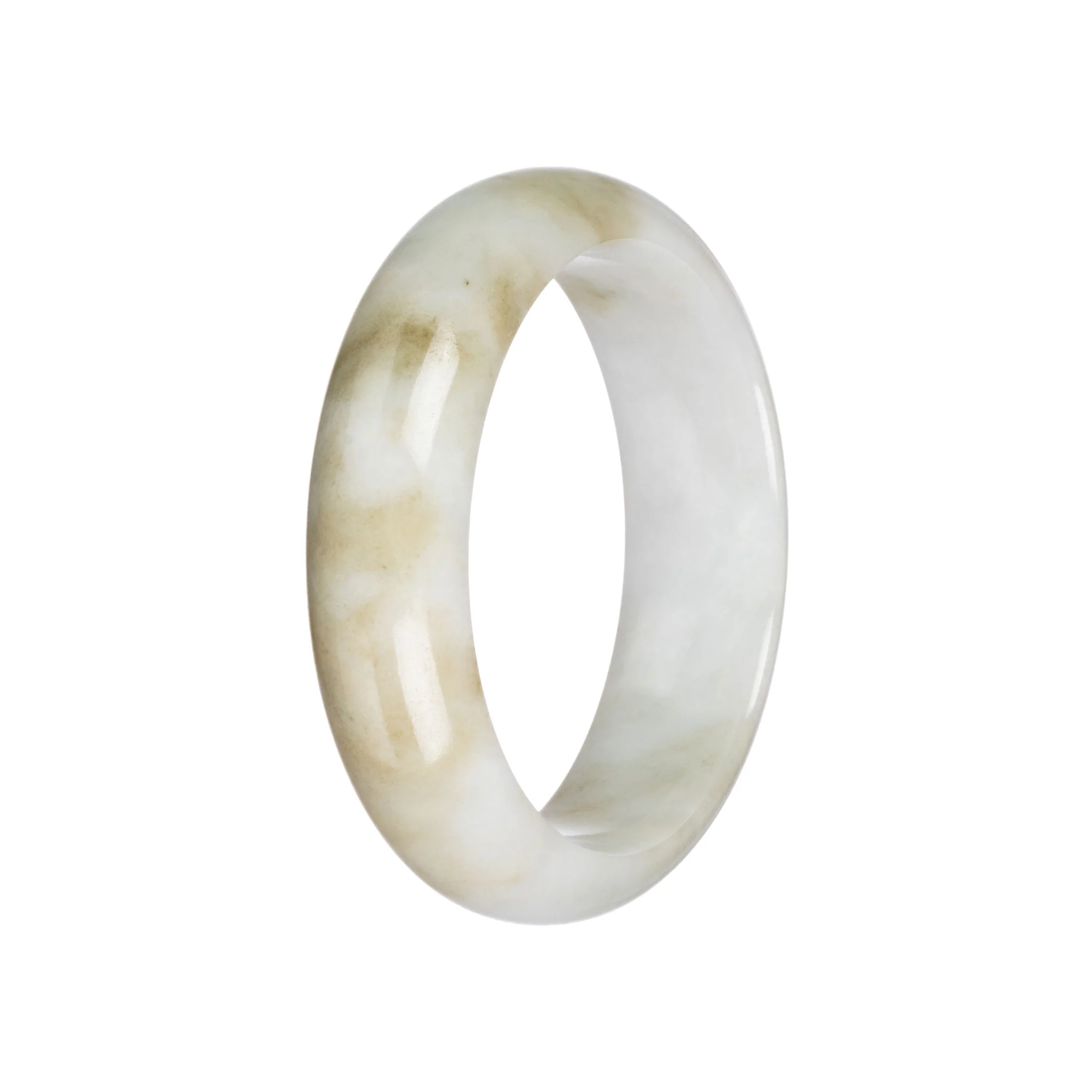 Genuine White with Brown Jadeite Bangle - 57mm Half Moon - Image 3