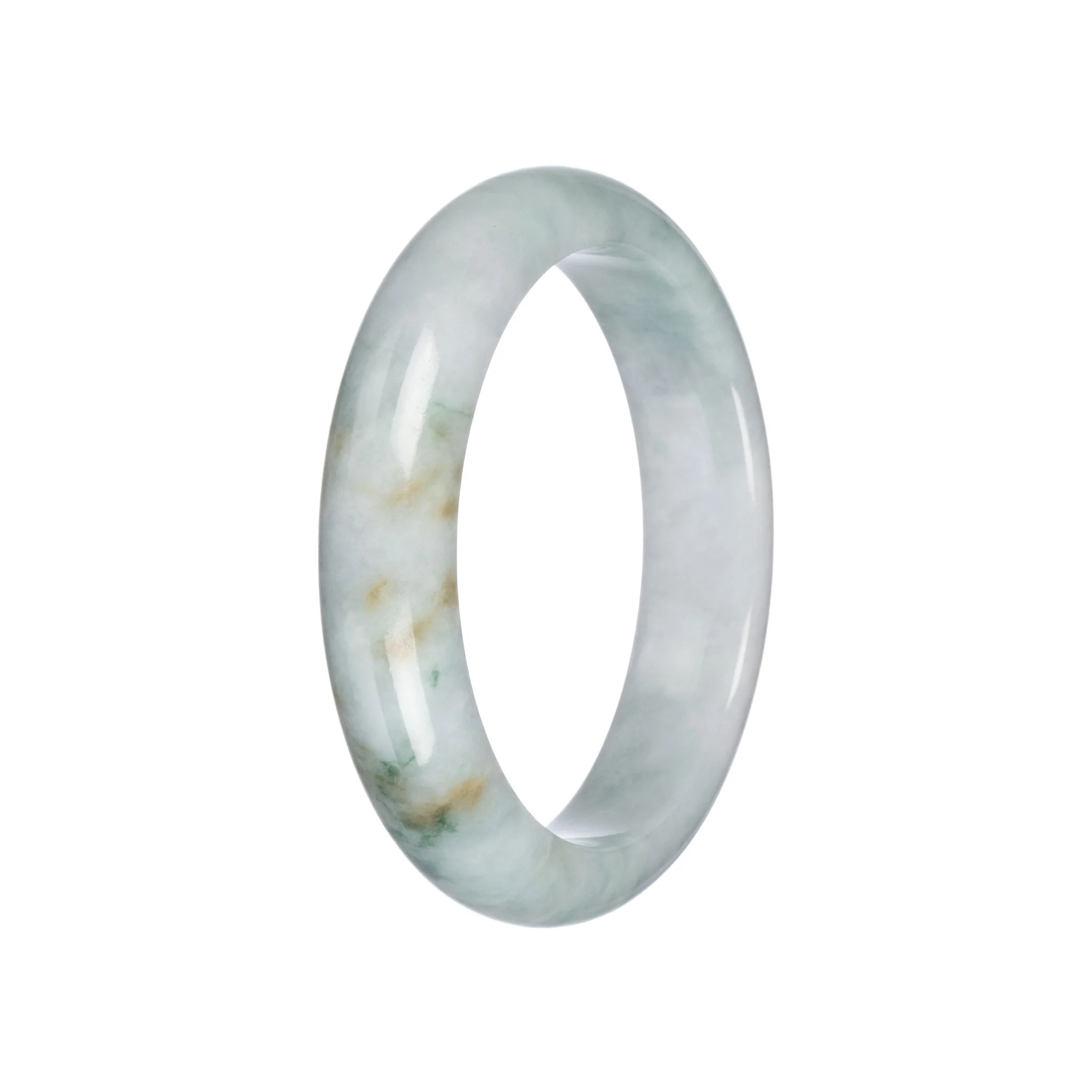 Genuine White with Green Jadeite Bangle Bracelet - 58mm Half Moon - Image 3