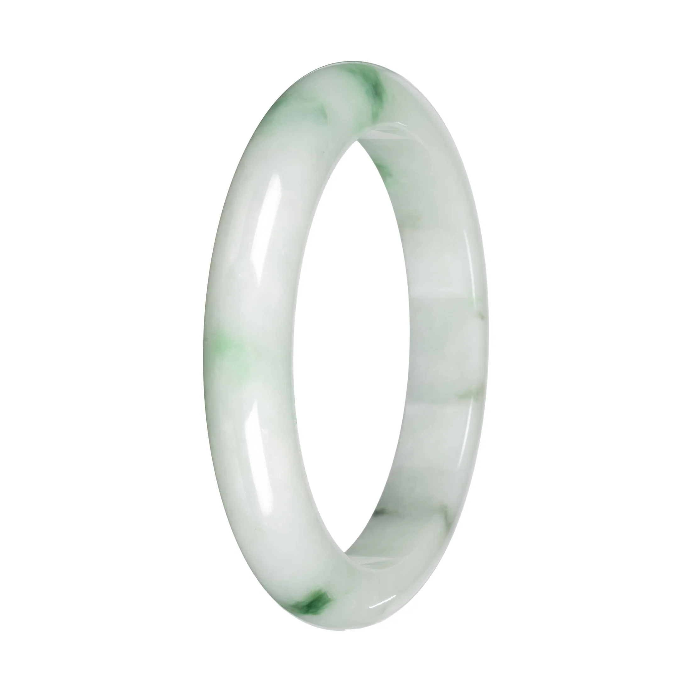 Genuine White with Green Pattern and Apple Green Patches Burmese Jade Bangle - 59mm Half Moon