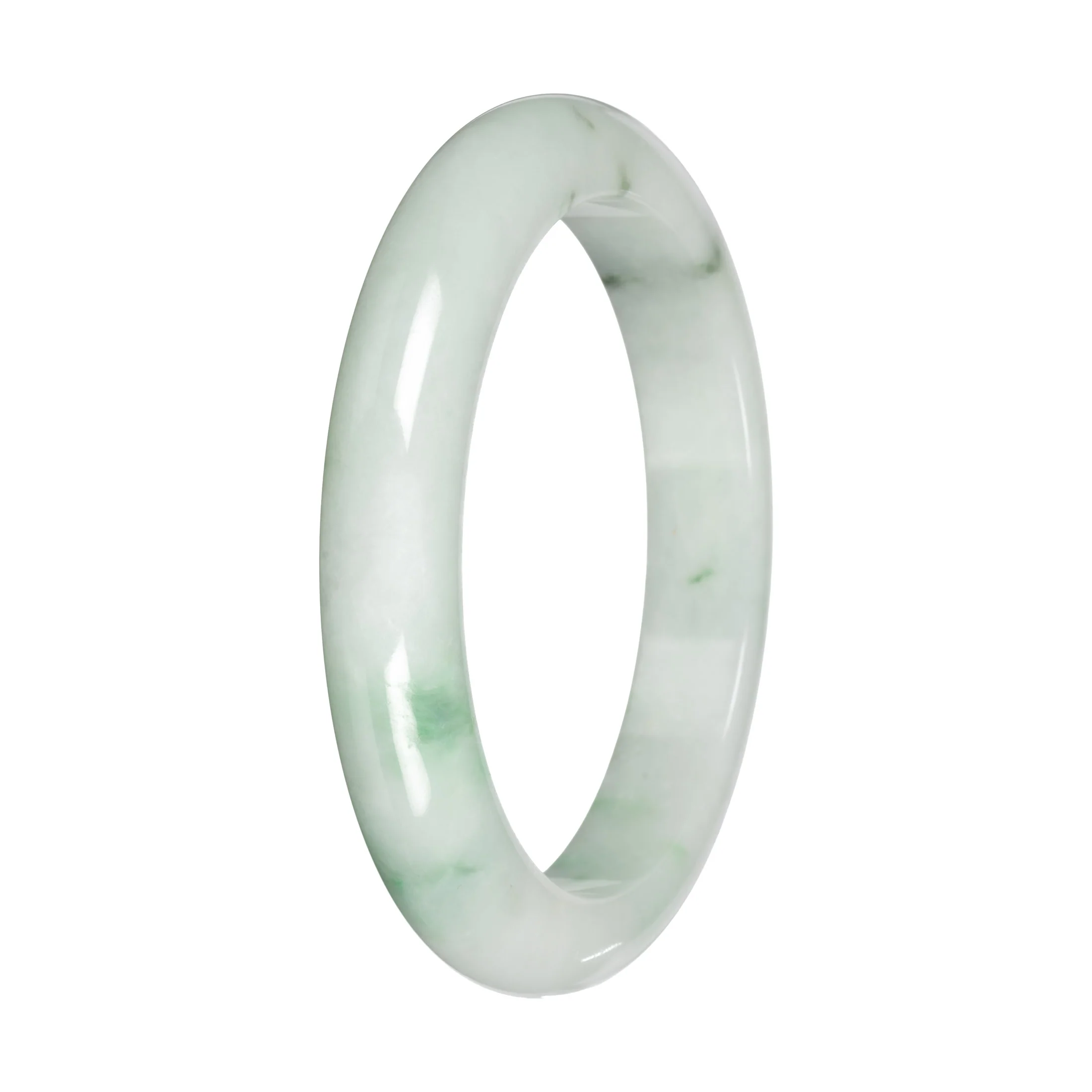 Genuine White with Green Pattern and Apple Green Patches Burmese Jade Bangle - 59mm Half Moon - Image 5