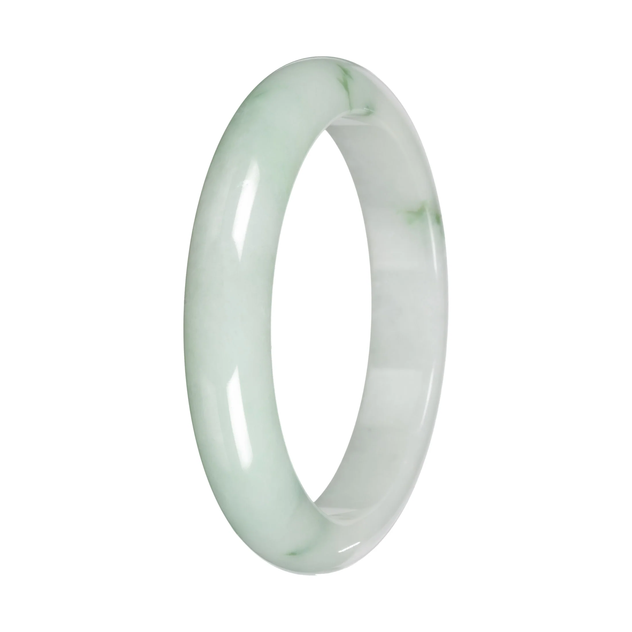 Genuine White with Green Pattern Jade Bangle - 59mm Half Moon - Image 2