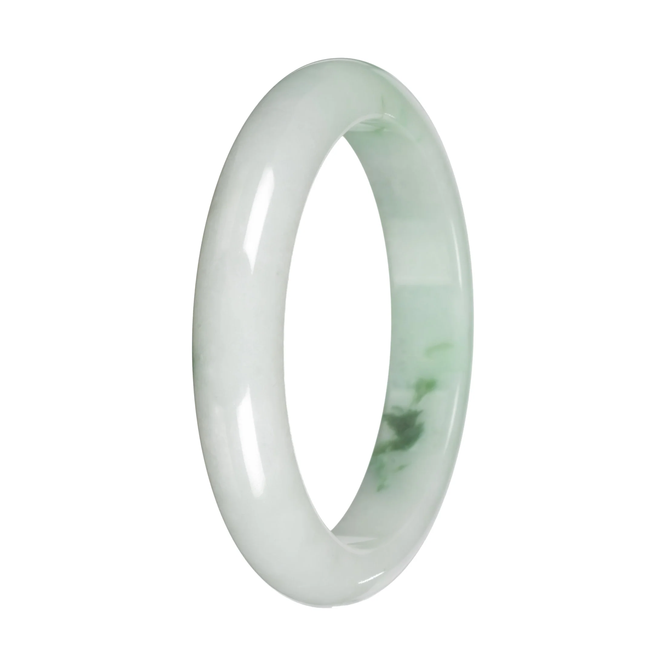 Genuine White with Green Pattern Jade Bangle - 59mm Half Moon - Image 3