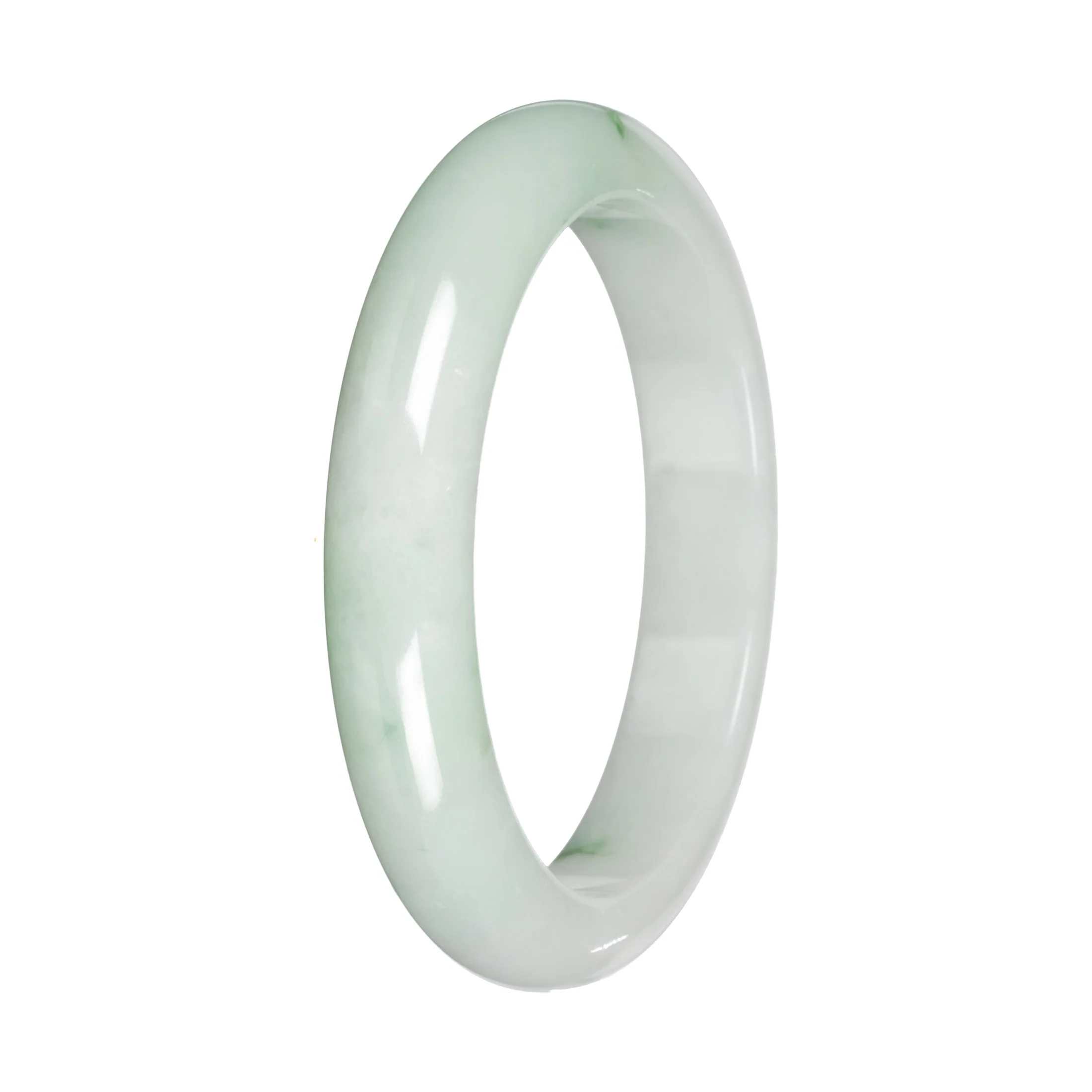 Genuine White with Green Pattern Jade Bangle - 59mm Half Moon - Image 4